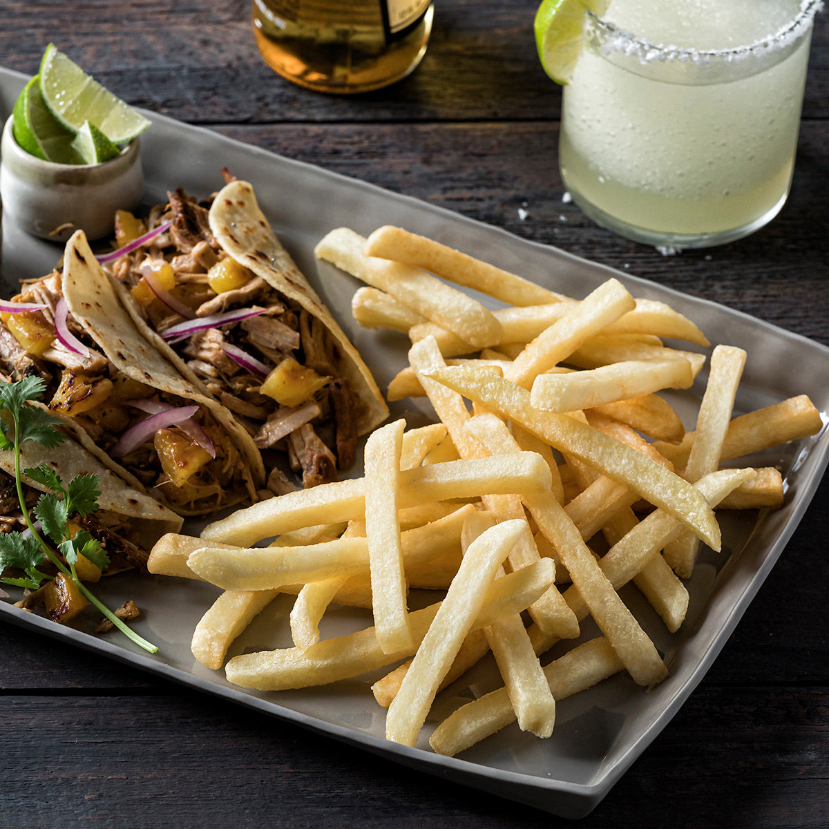 Simplot Conquest 8" Clear Coated Straight Cut Fries 5 Pound Each - 6 Per Case.