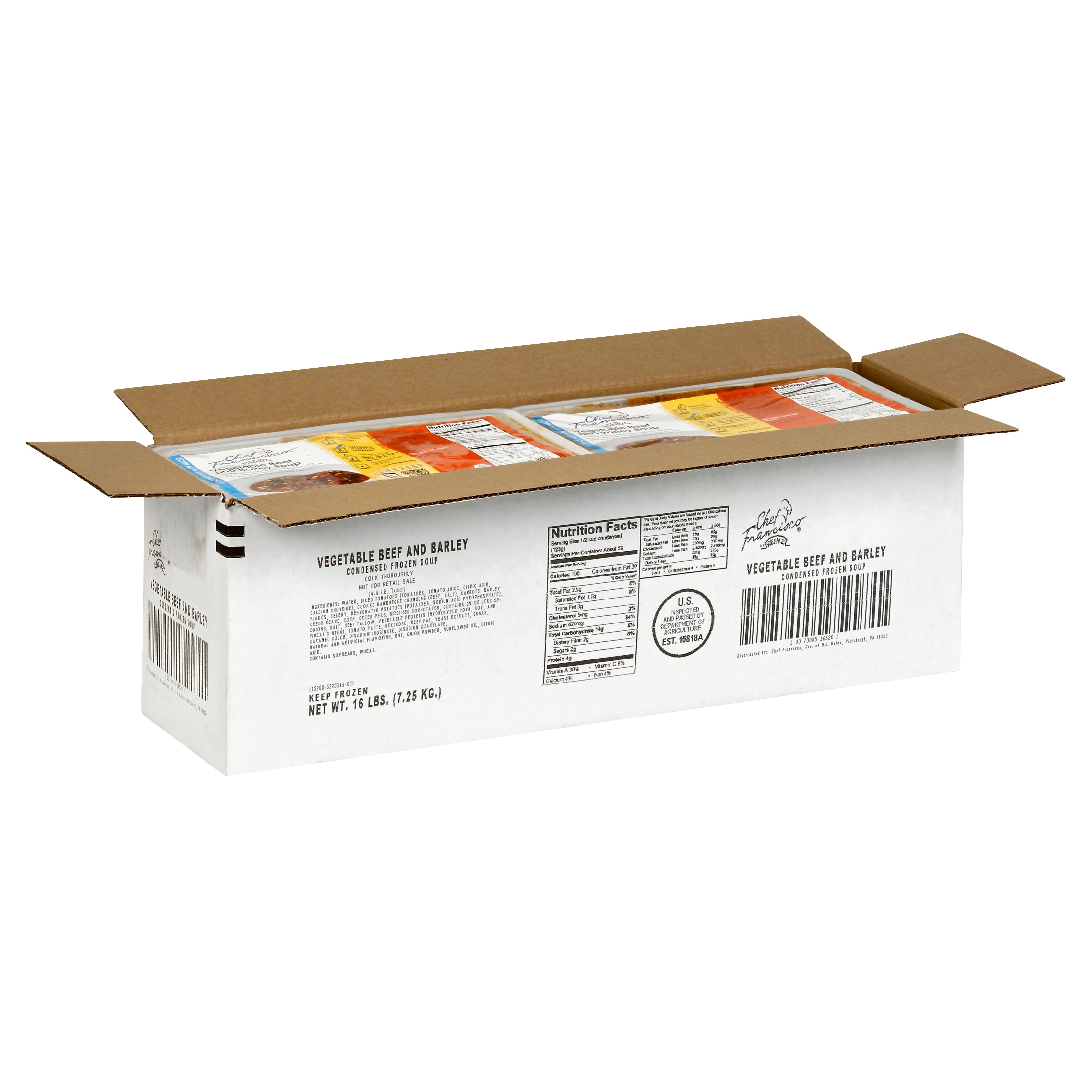 HEINZ CHEF FRANCISCO Vegetable Beef & Barley Soup 4 lb. Tub 4 Per Case