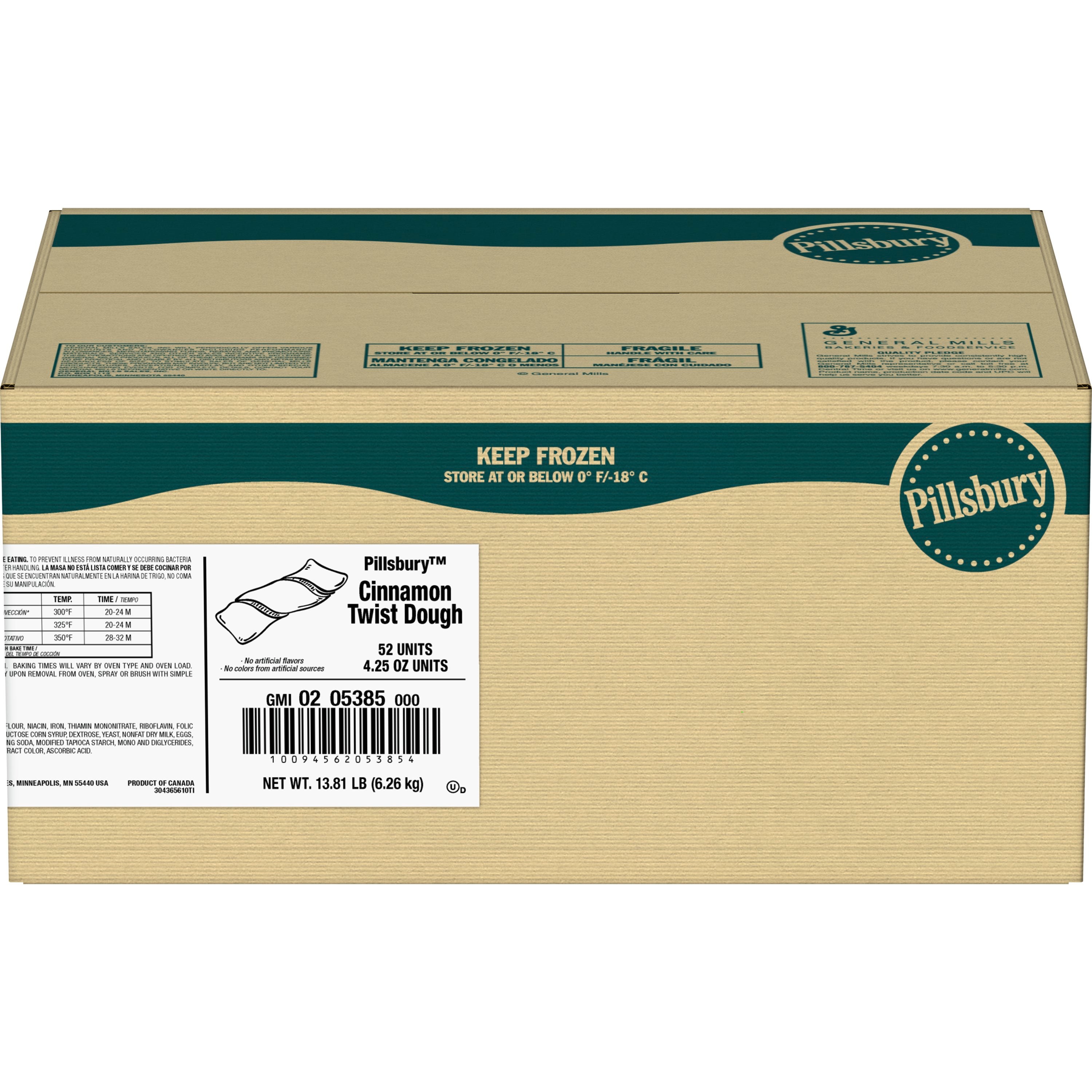 Pillsbury™ Place & Bake™ Frozen Cinnamon Roll Twist Dough Cinnamon 13.81 Pound Each - 1 Per Case.