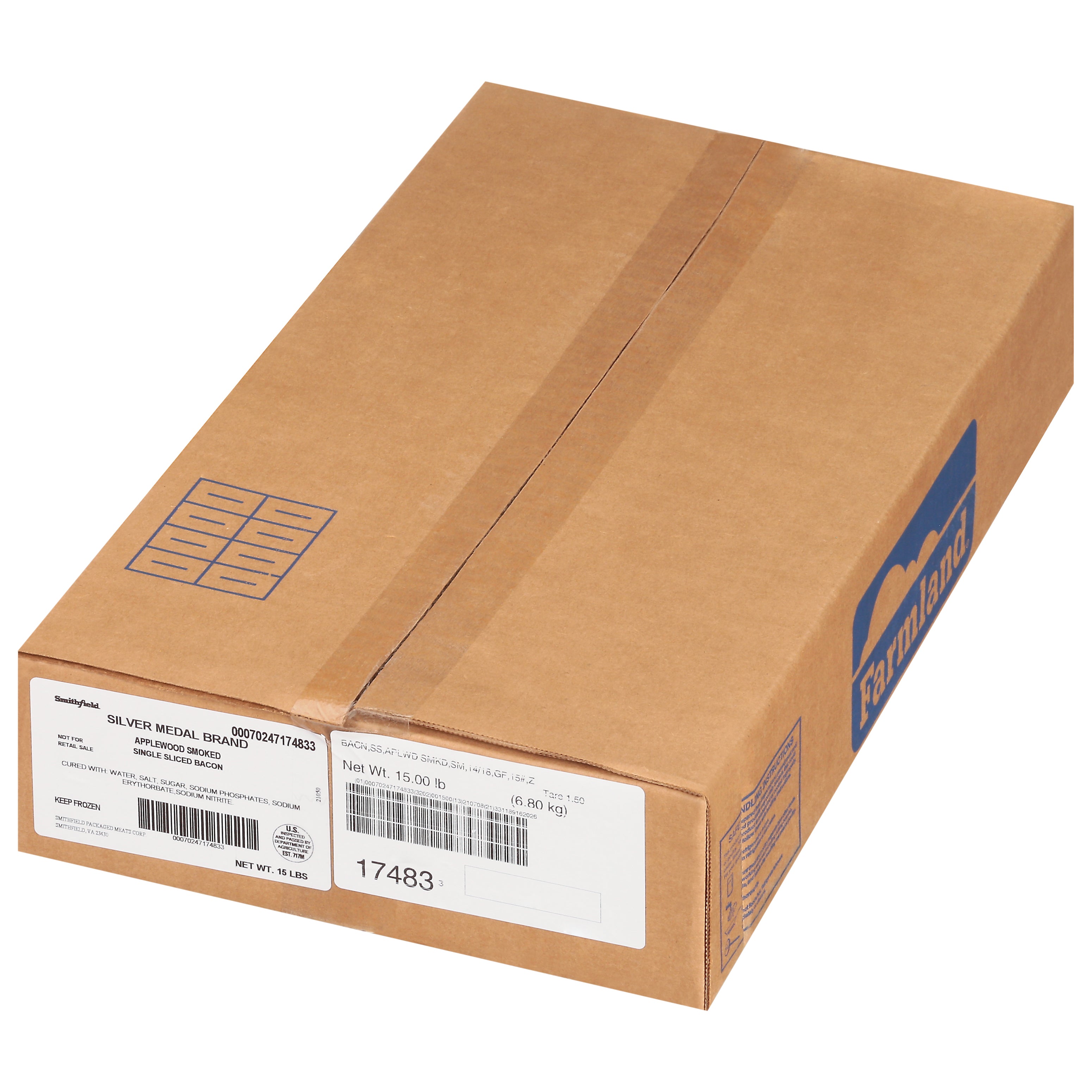 Bacon Applewood Smoked Silver Medal Single Slice 15 Pound Each - 1 Per Case.