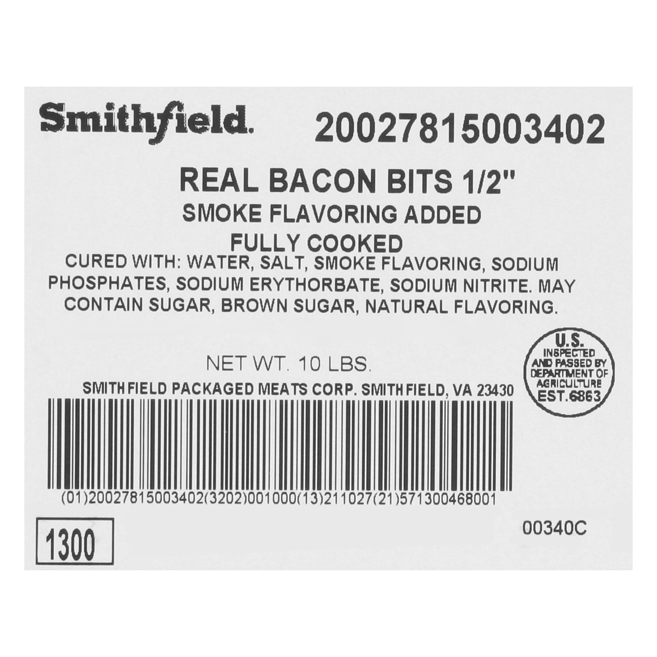 Bacon Fully Cooked Bits 2" 5.028 Pound Each - 2 Per Case.