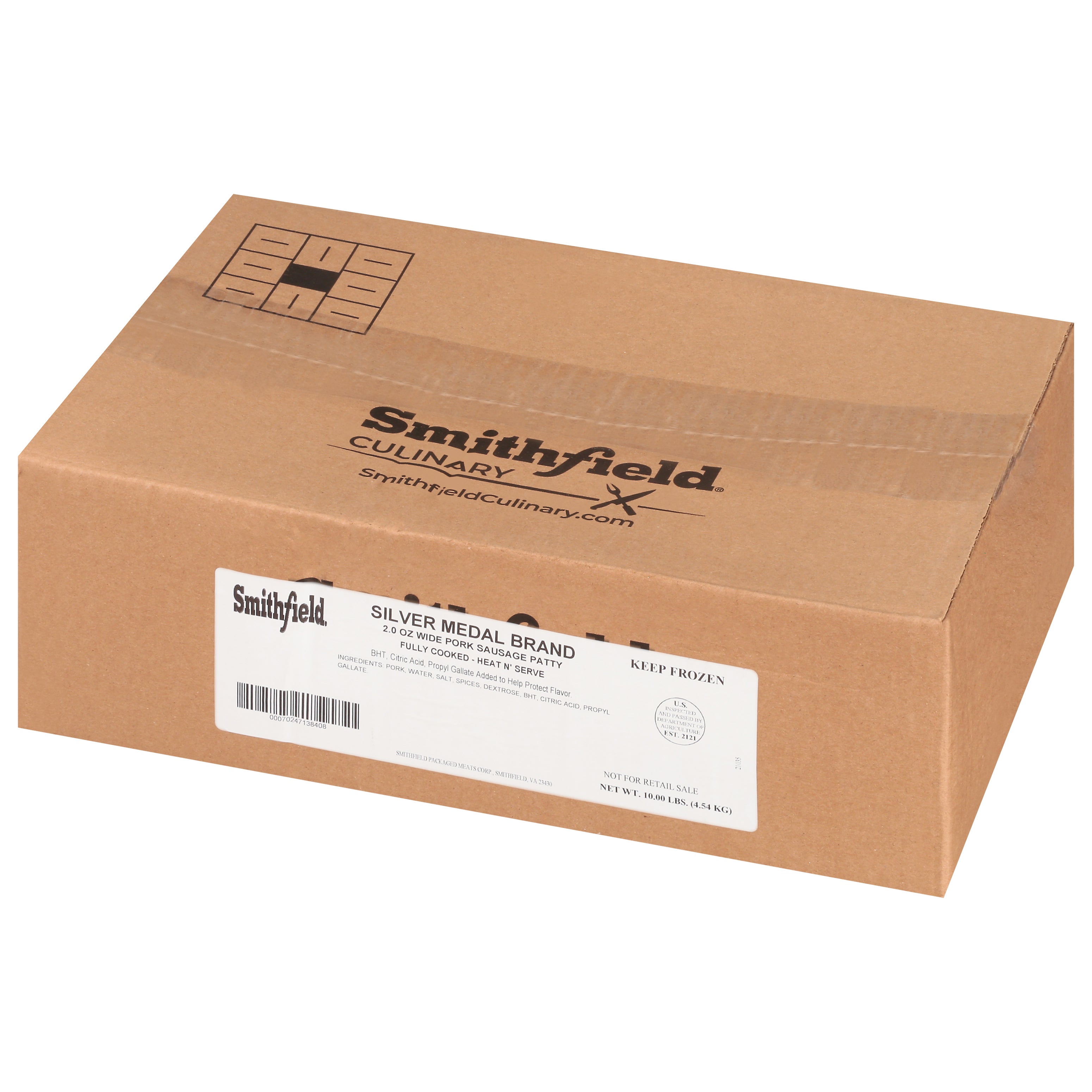 Sausage Patty Fully Cooked Silver Medal Wide 10 Pound Each - 1 Per Case.