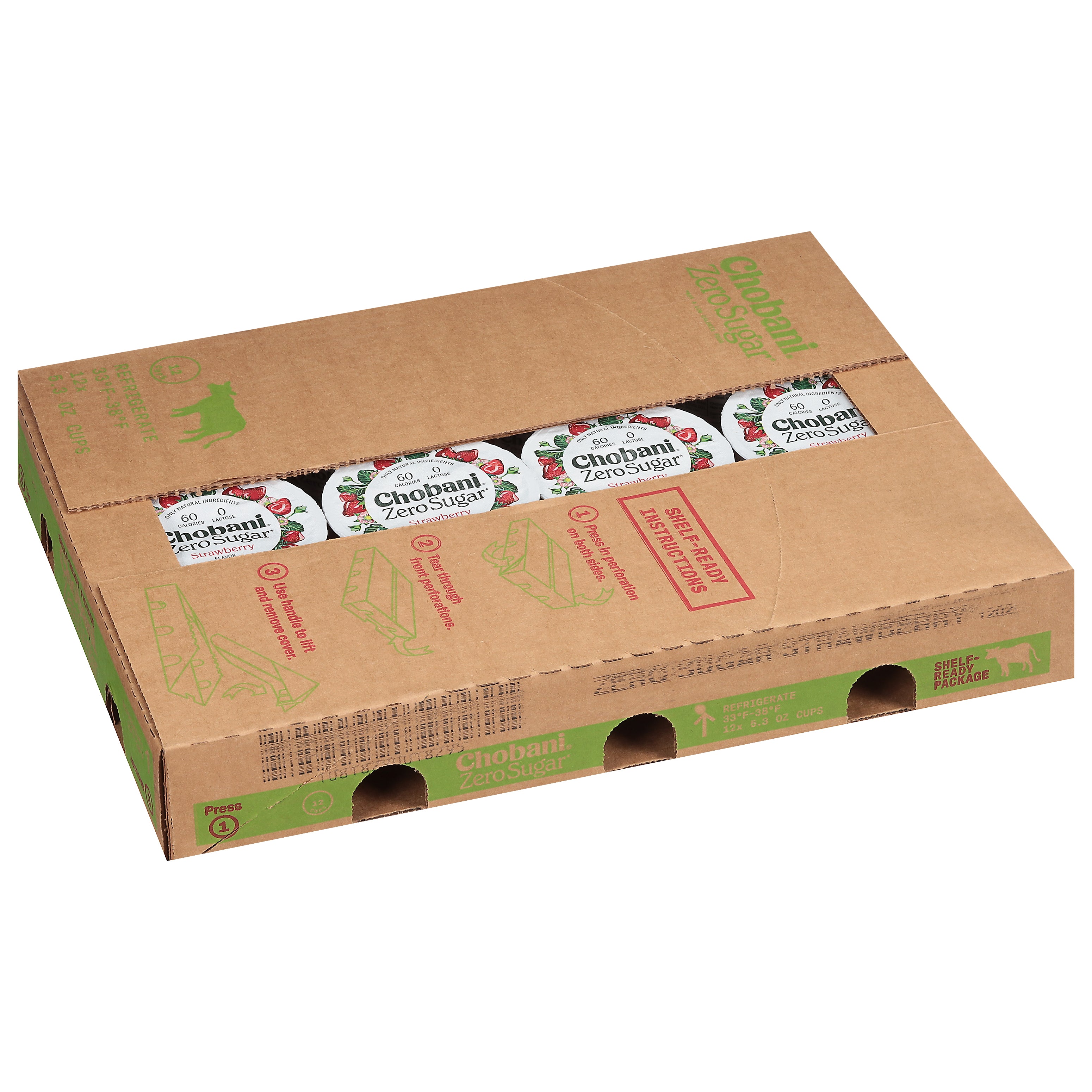 Chobani™ With Zero Sugar Strawberry 5.3 Ounce Size - 12 Per Case.
