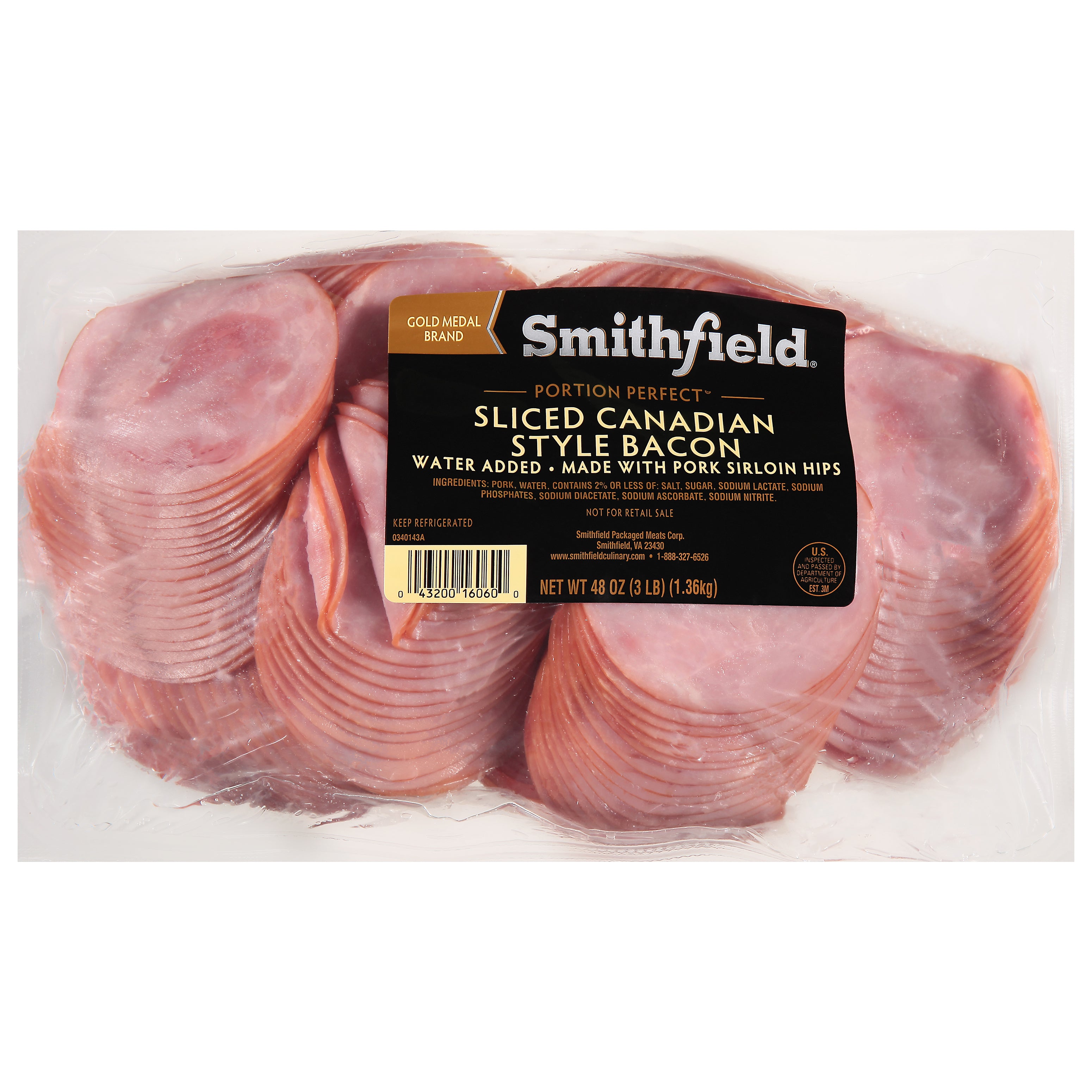 Lunch Meat Canadian Bacon 3 Pound Each - 4 Per Case.