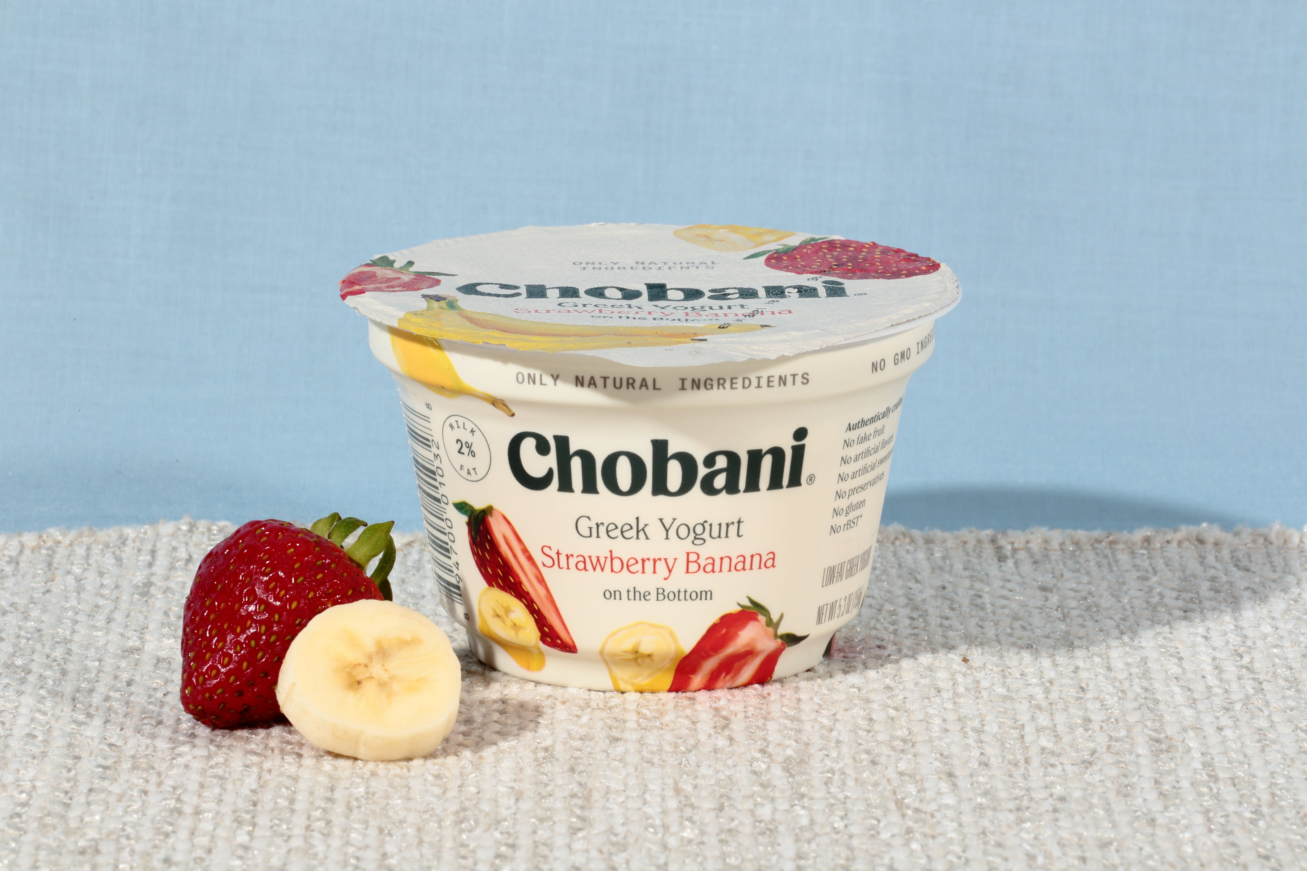 Chobani® Non Fat Greek Yogurt Strawberry Banana On The Bottom 5.3 Ounce Size - 12 Per Case.
