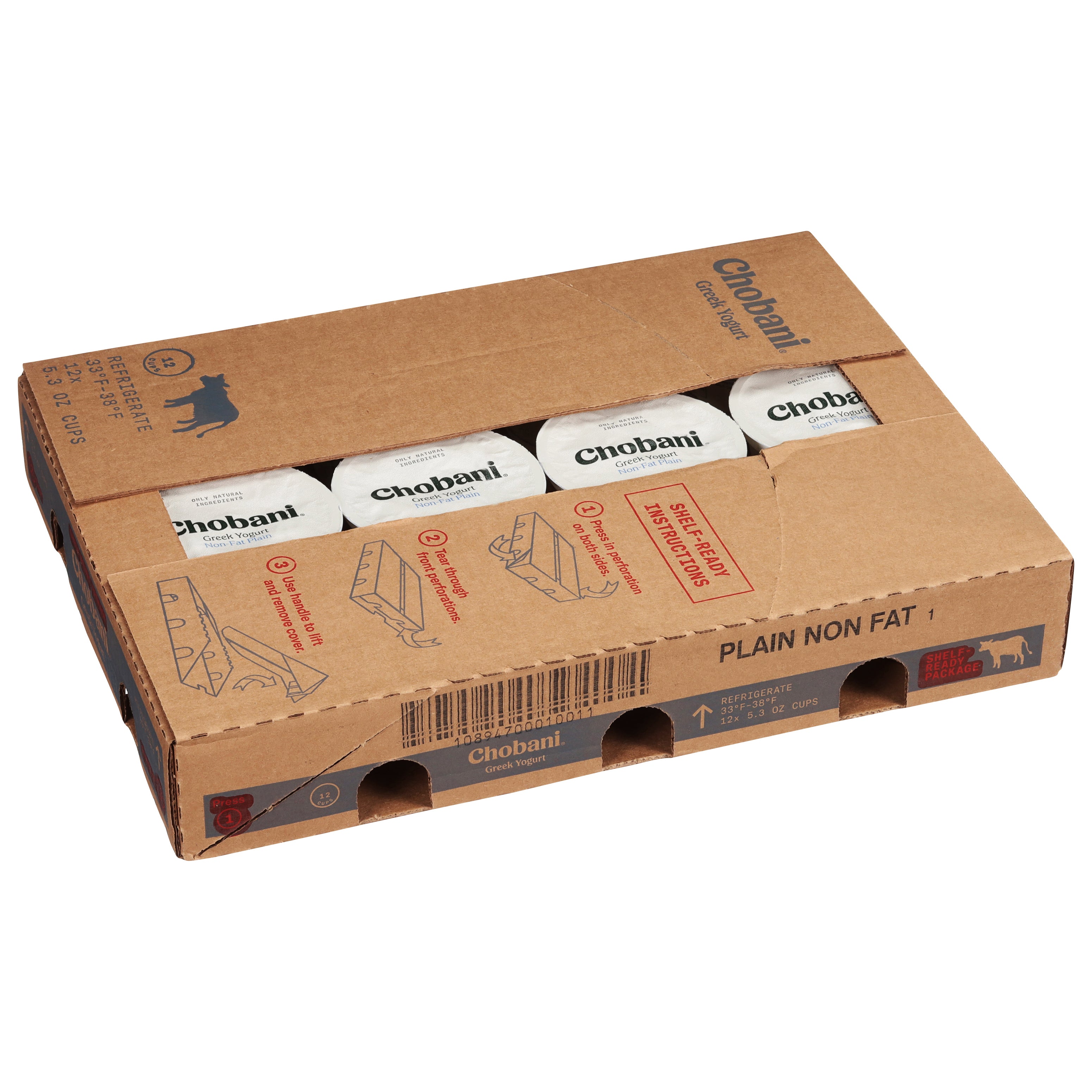 Chobani® Non Fat Plain Greek Yogurt 5.3 Ounce Size - 12 Per Case.