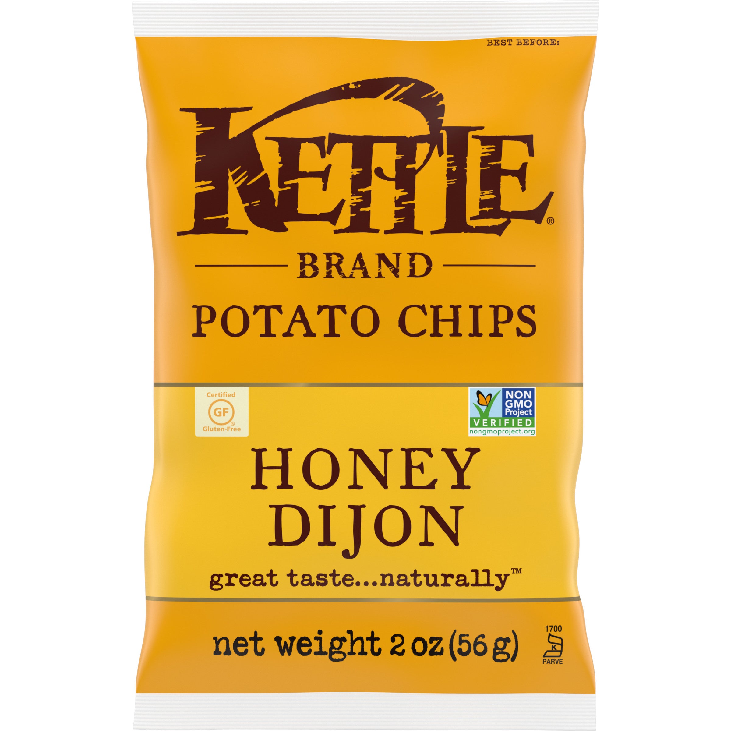 Kettle Brand Potato Chips Honey Dijon Kettlechips Snack Bag 2 Ounce Size - 6 Per Case.