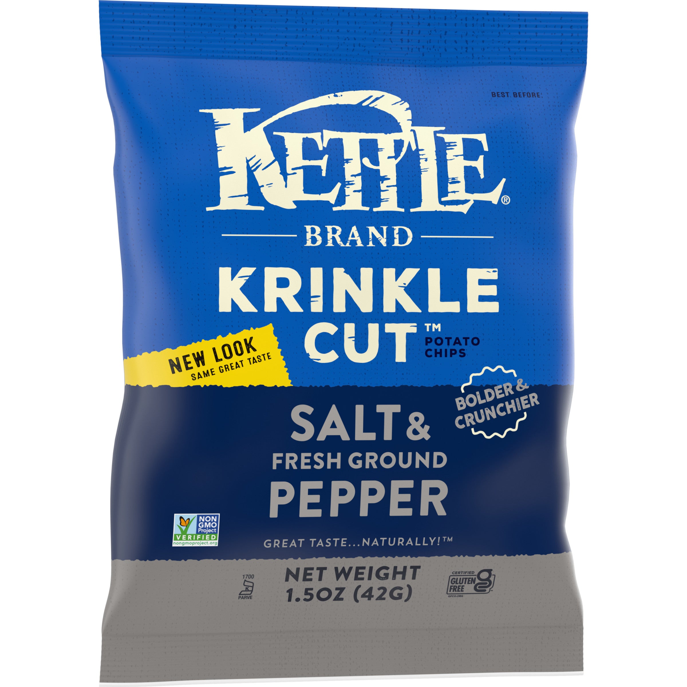 Kettle Brand Potato Chips Krinkle Cut Salt And Fresh Ground Pepper Kettle Chips 1.5 Ounce Size - 24 Per Case.