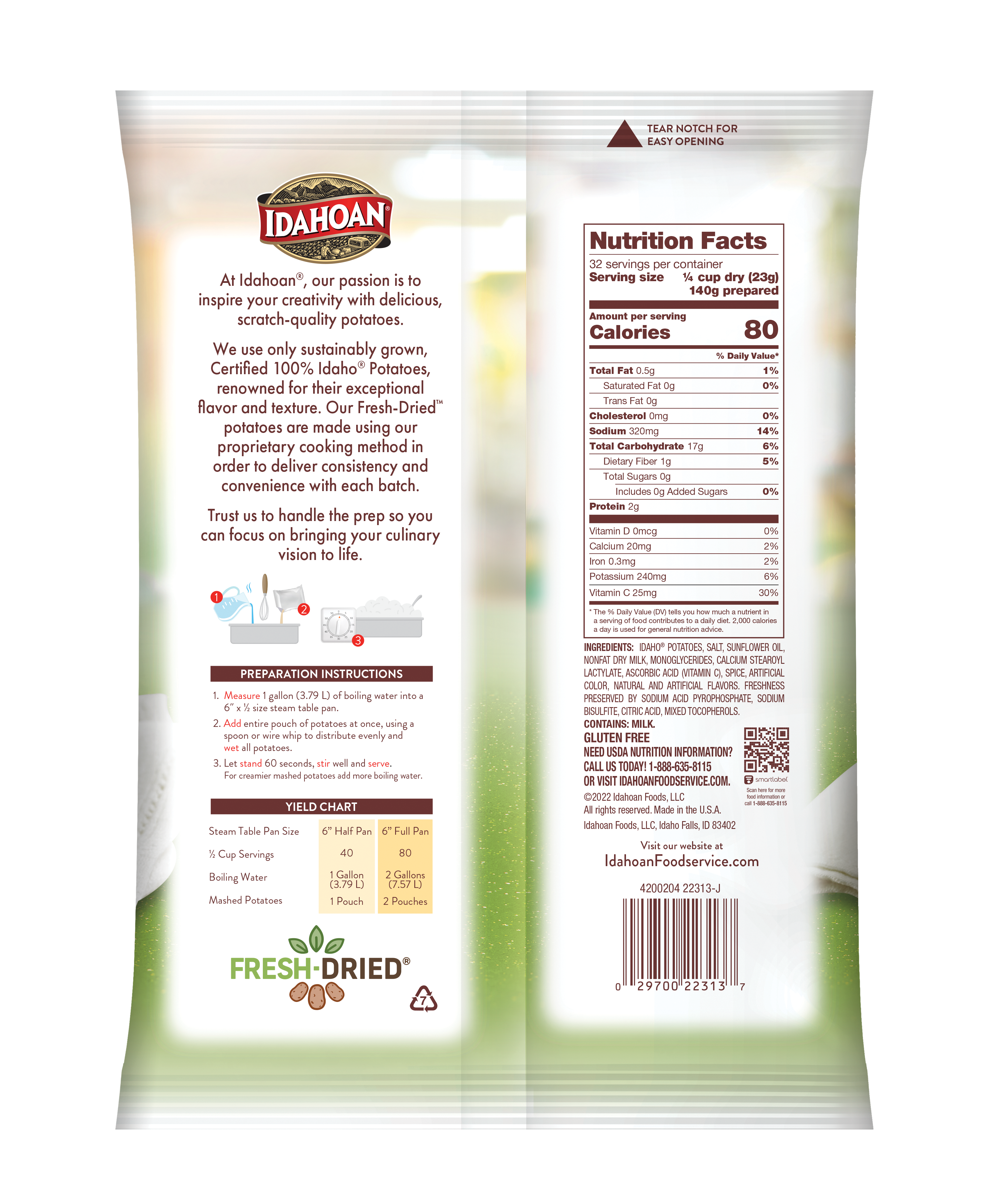 Idahoan® Smartmash® Classic Mashed Potatoes With Vit Hs 26 Ounce Size - 12 Per Case.