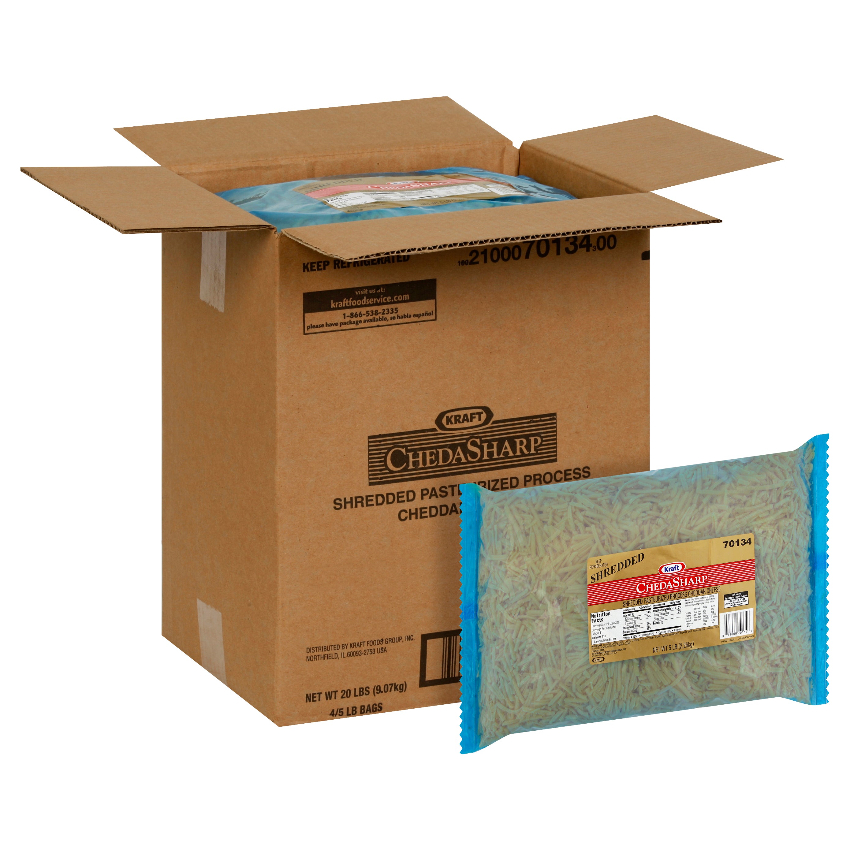 KRAFT ChedaSharp Shredded Cheddar Cheese 5 lb. Pouch 4 Per Case