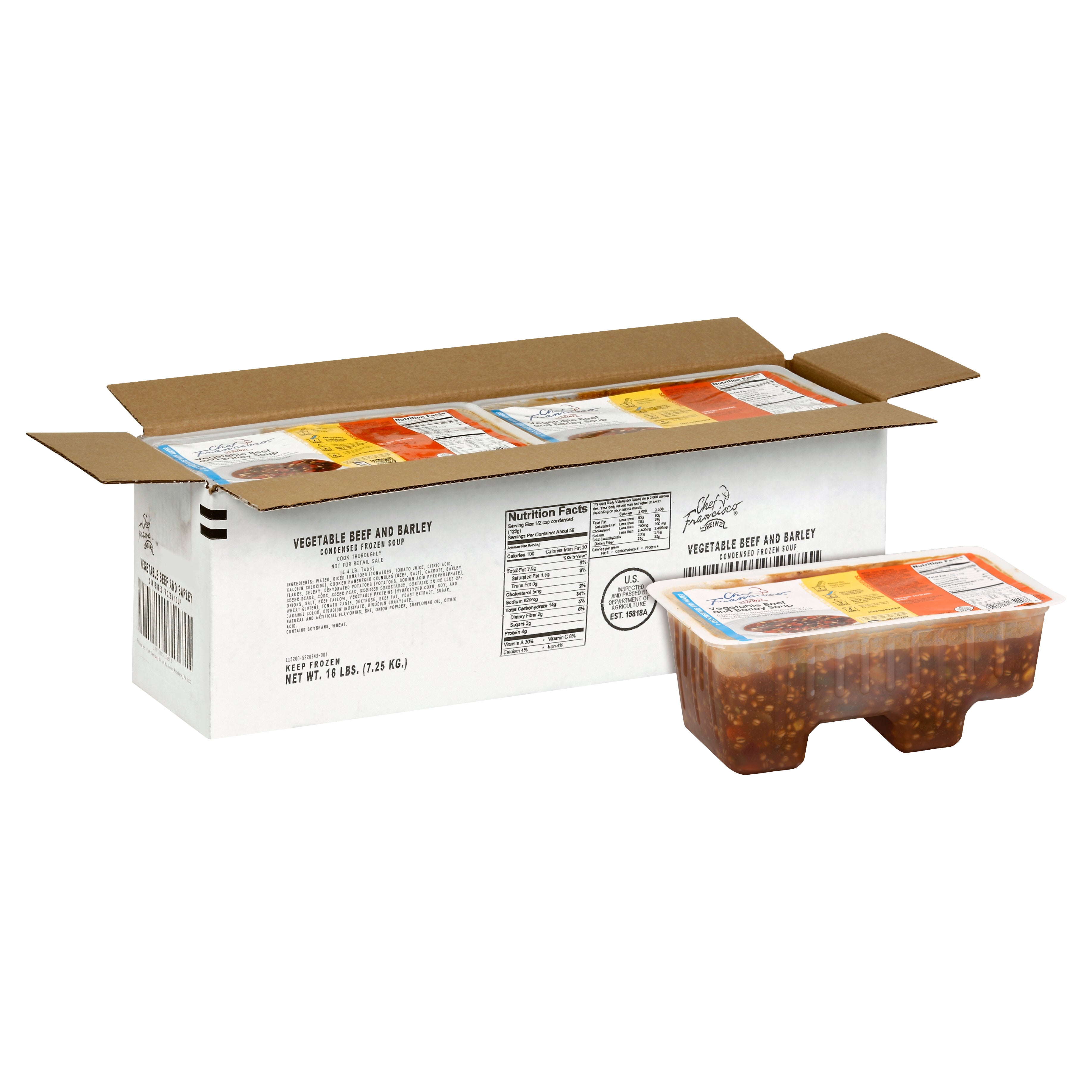 HEINZ CHEF FRANCISCO Vegetable Beef & Barley Soup 4 lb. Tub 4 Per Case