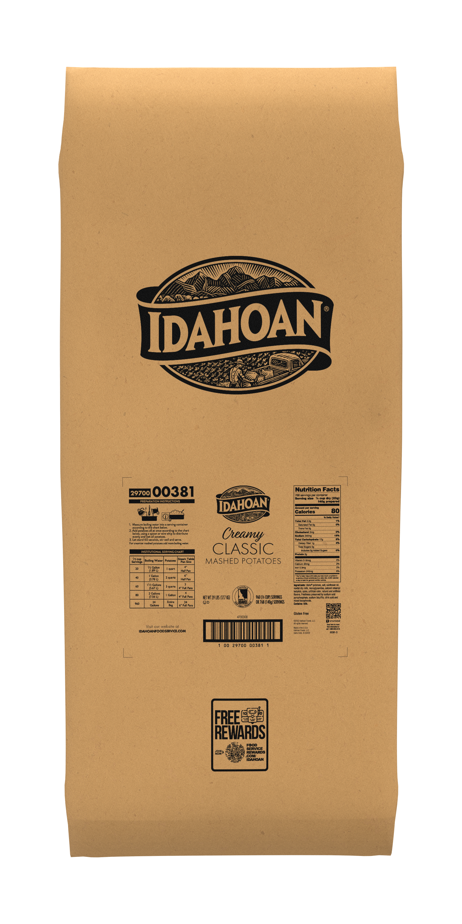 Idahoan Foods Real Mashed Potatoes Bulk 1-39 Pound Gluten Free; Kosher; Non-gmo 1-39 Pound