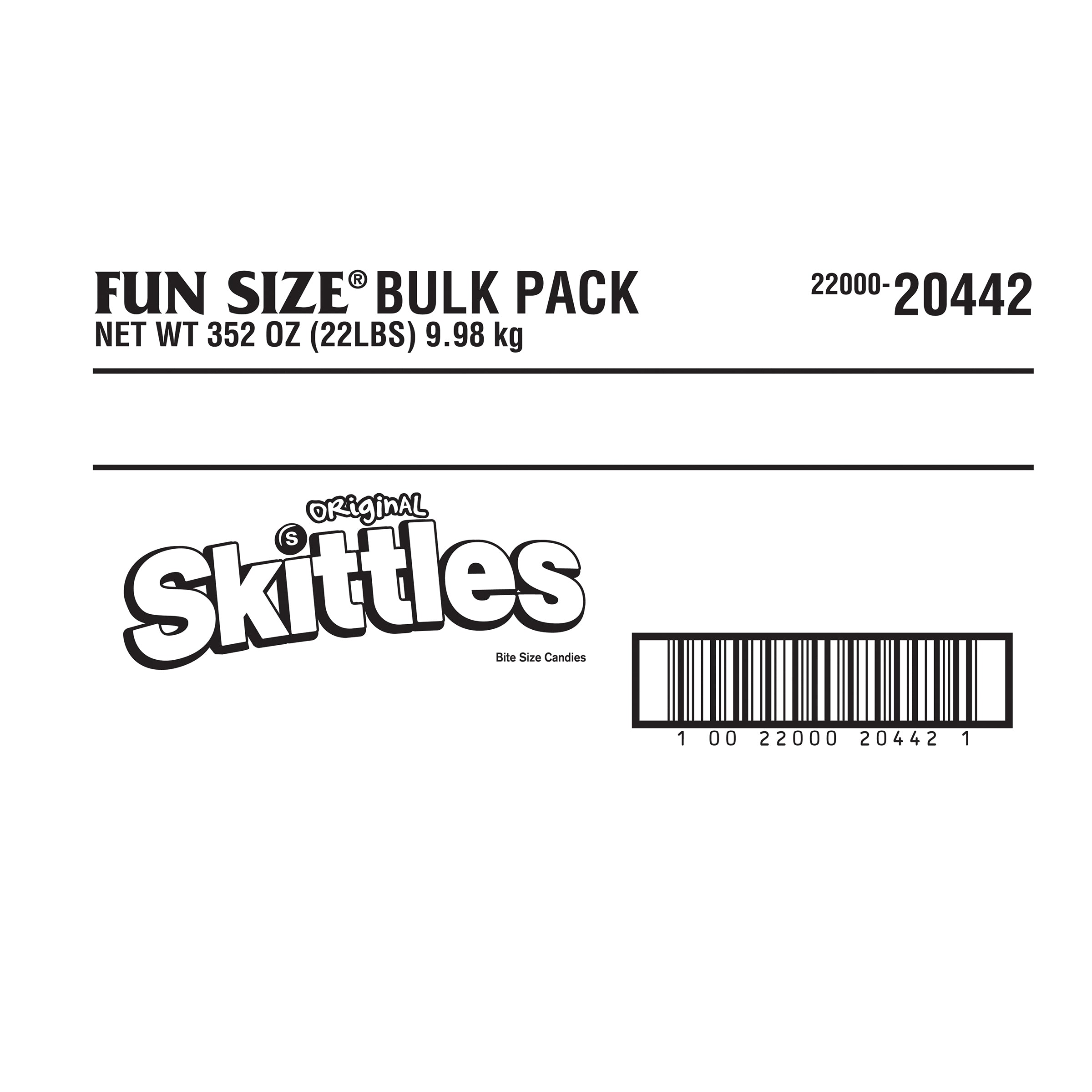 Skittles Original Fun Size Bulk .54 Oz Packs - 22 Pound Case.