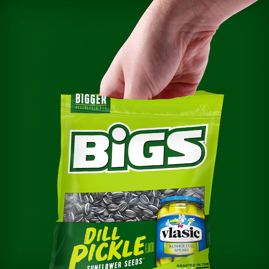 Bigs Vlasic Dill Pickle Sunflower Seeds 5.35 Ounce Size - 12 Per Case.