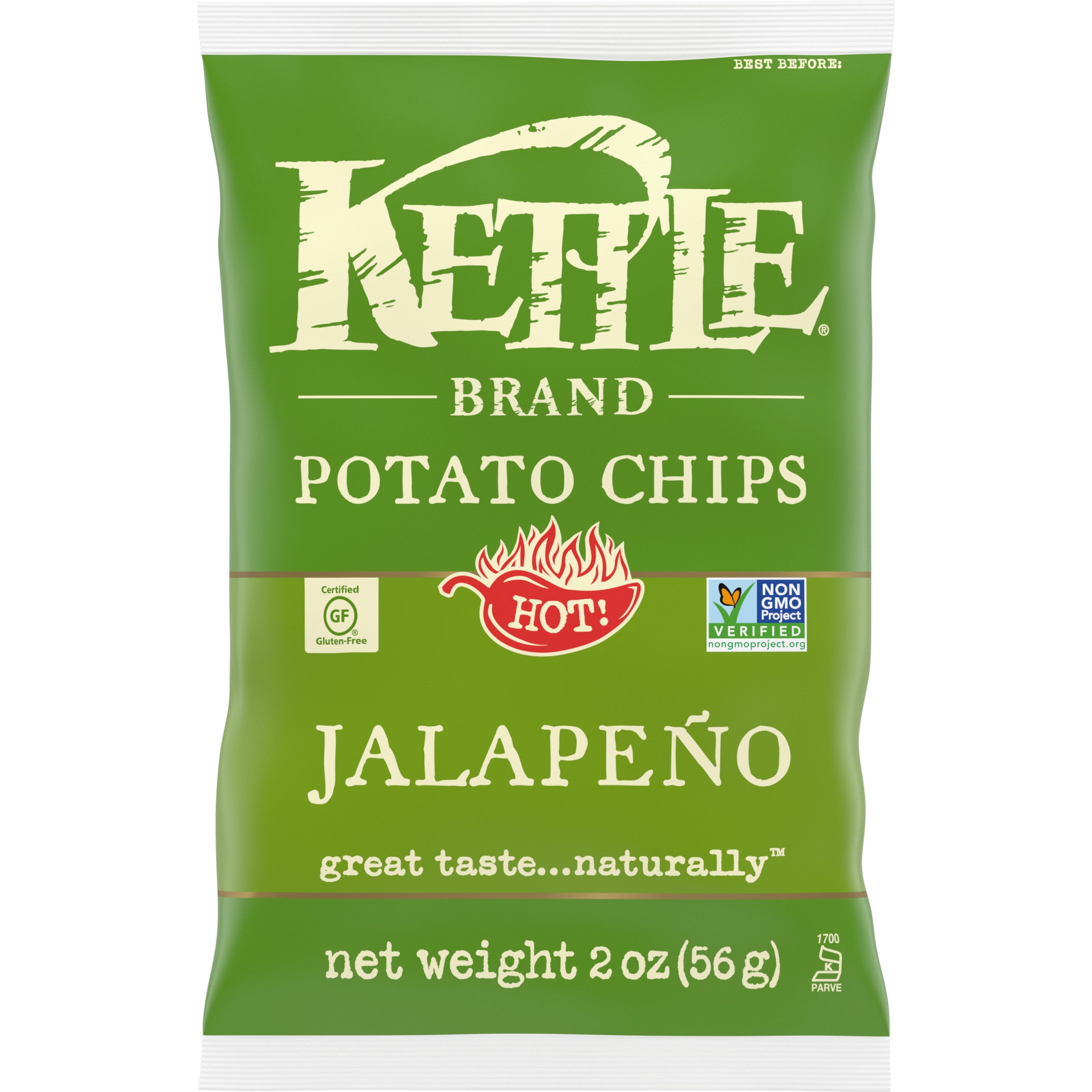 Kettle Brand Potato Chips Jalapeno Kettle Chips Snack Bag 2 Ounce Size - 24 Per Case.