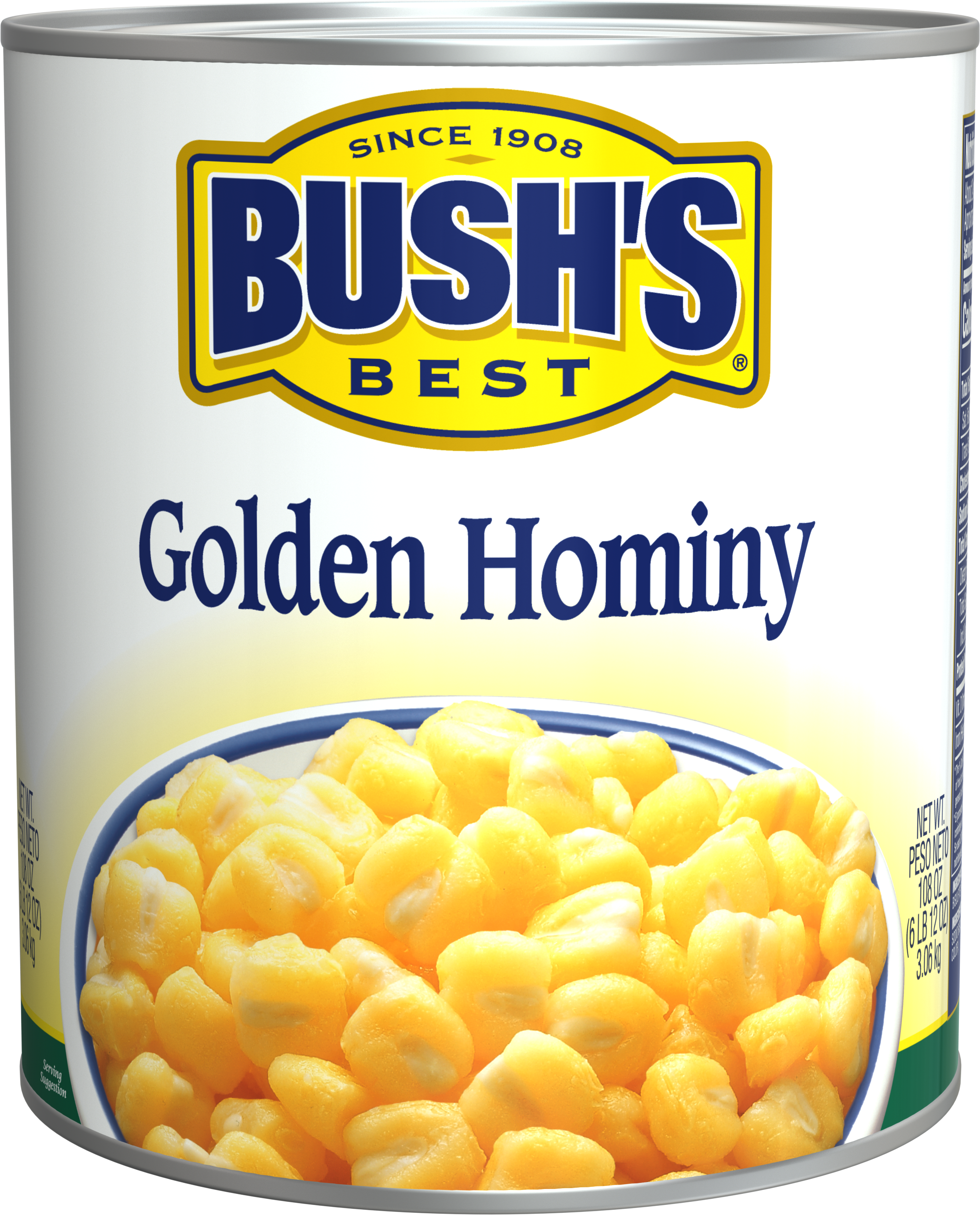 Bush's Golden Hominy 108 Ounce Size - 6 Per Case.