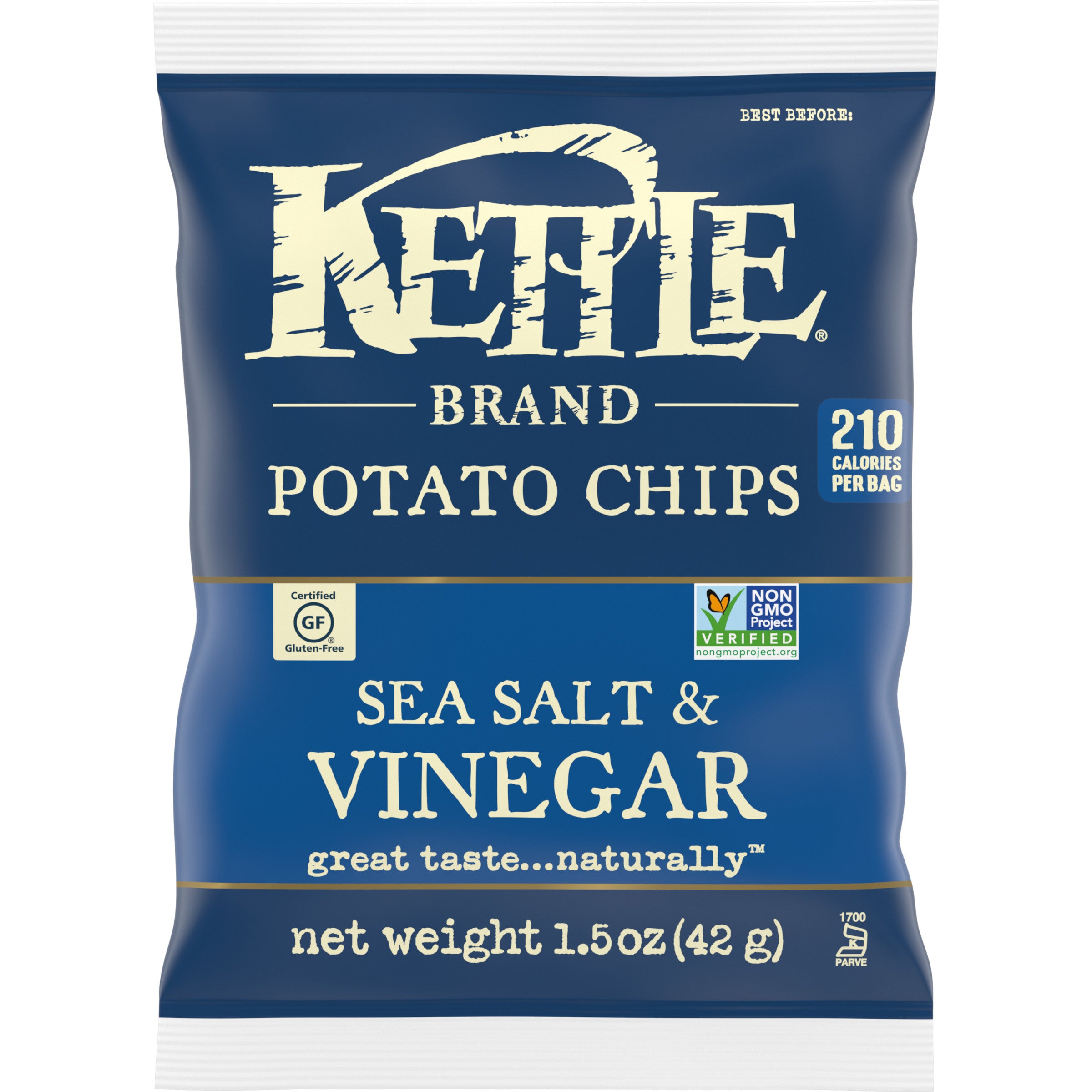 Kettle Brand Potato Chips Sea Salt And Vinegar Kettle Chips Snack Bag 1.5 Ounce Size - 24 Per Case.