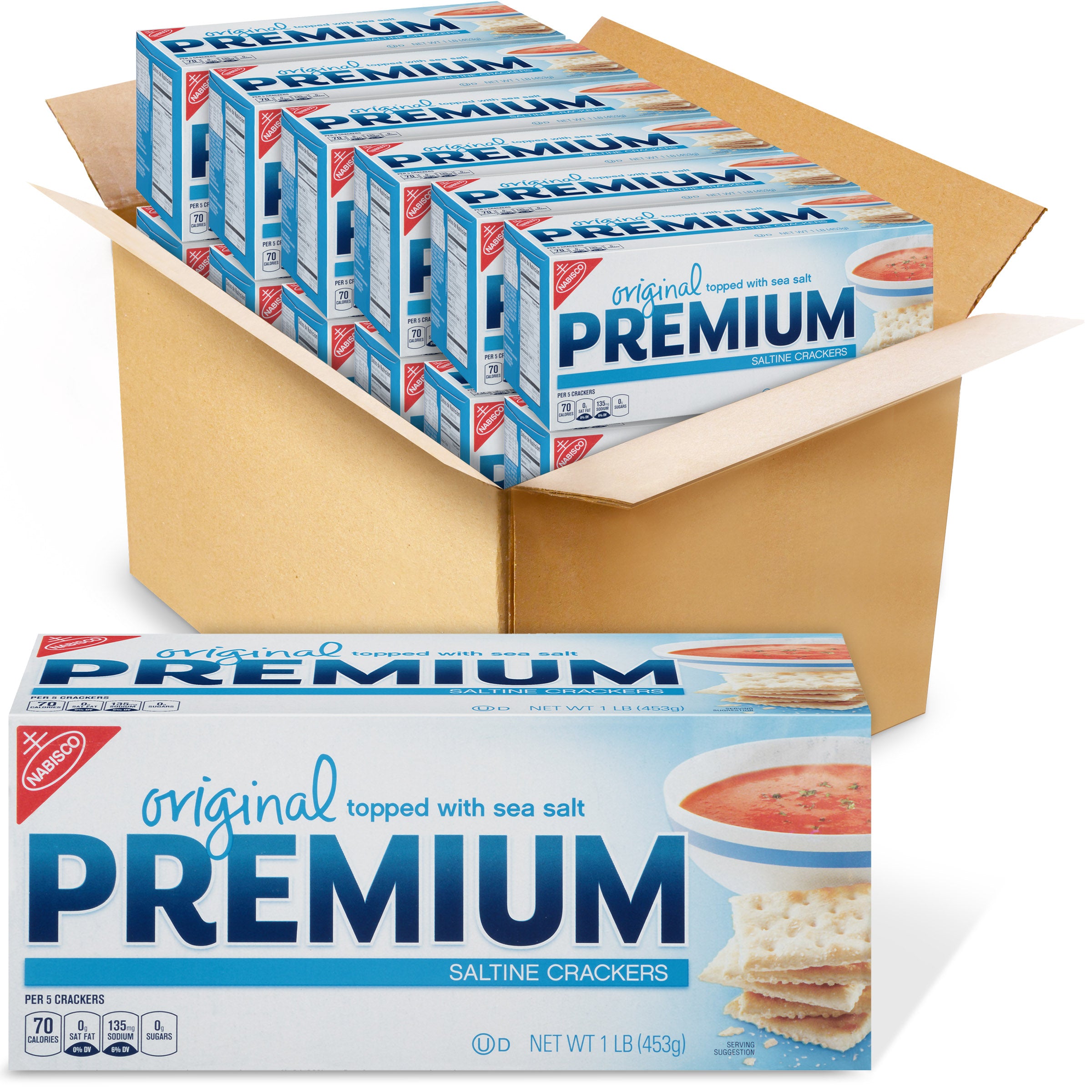 Premium Saltine Crackers Original 16 Ounce Size - 12 Per Case.