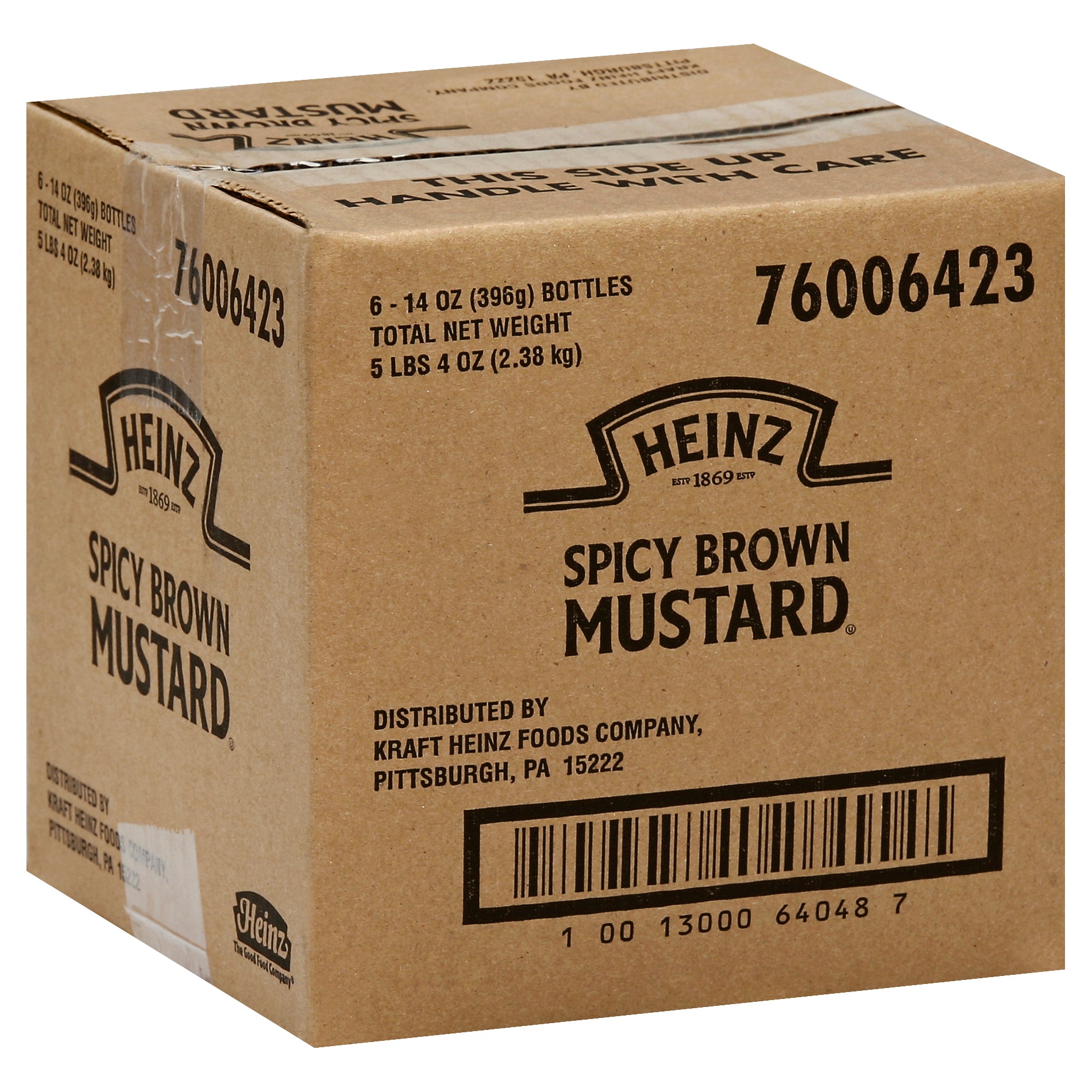 Heinz Easy Squeeze Spicy Brown Mustard, 14 Ounce Size - 6 Per Case.