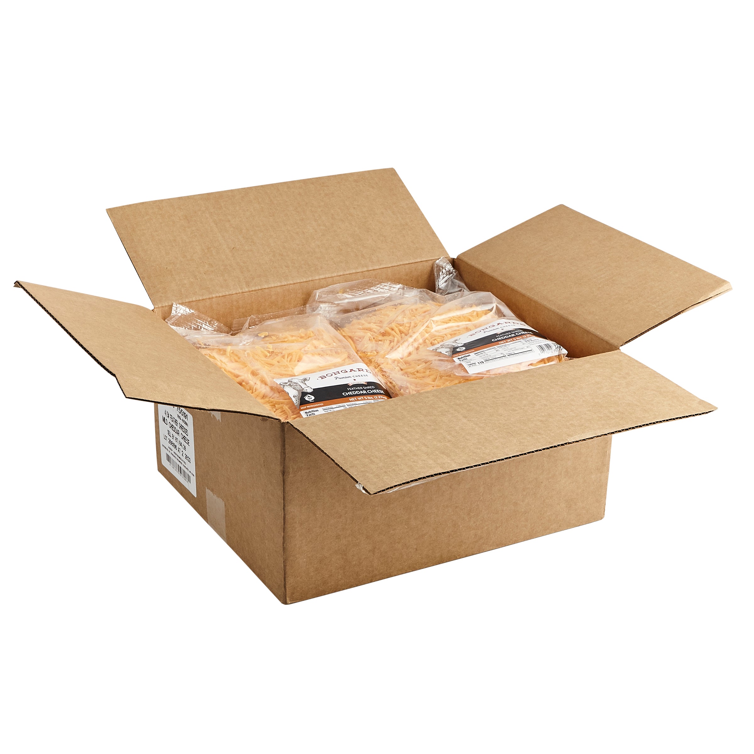 Bongards Yellow Cheese Cheddar Feather Shred 5 Pound Each - 4 Per Case.