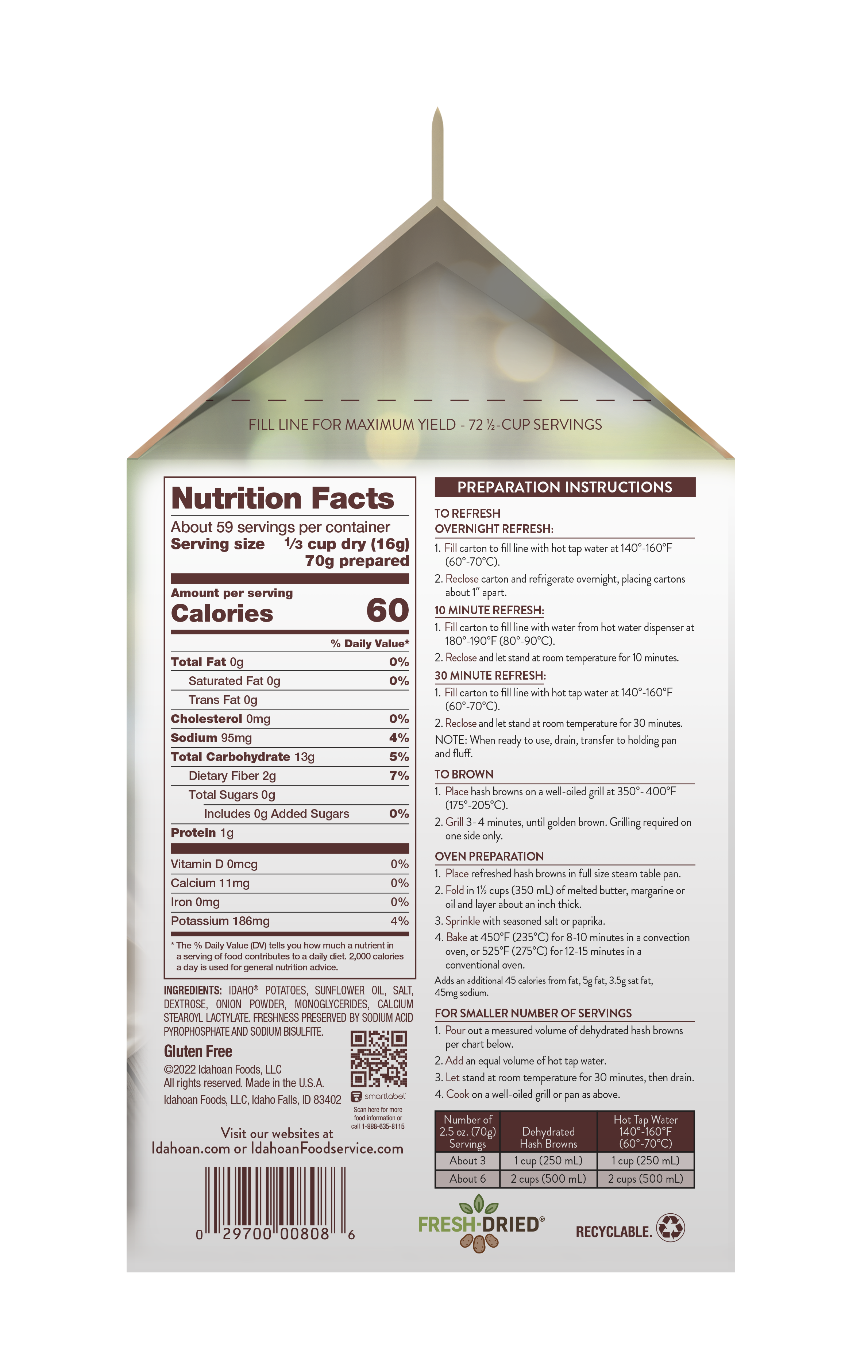 Idahoan® Shreds Fresh Cut Hash Browns Withseasoning Ctns 2.125 Pound Each - 6 Per Case.