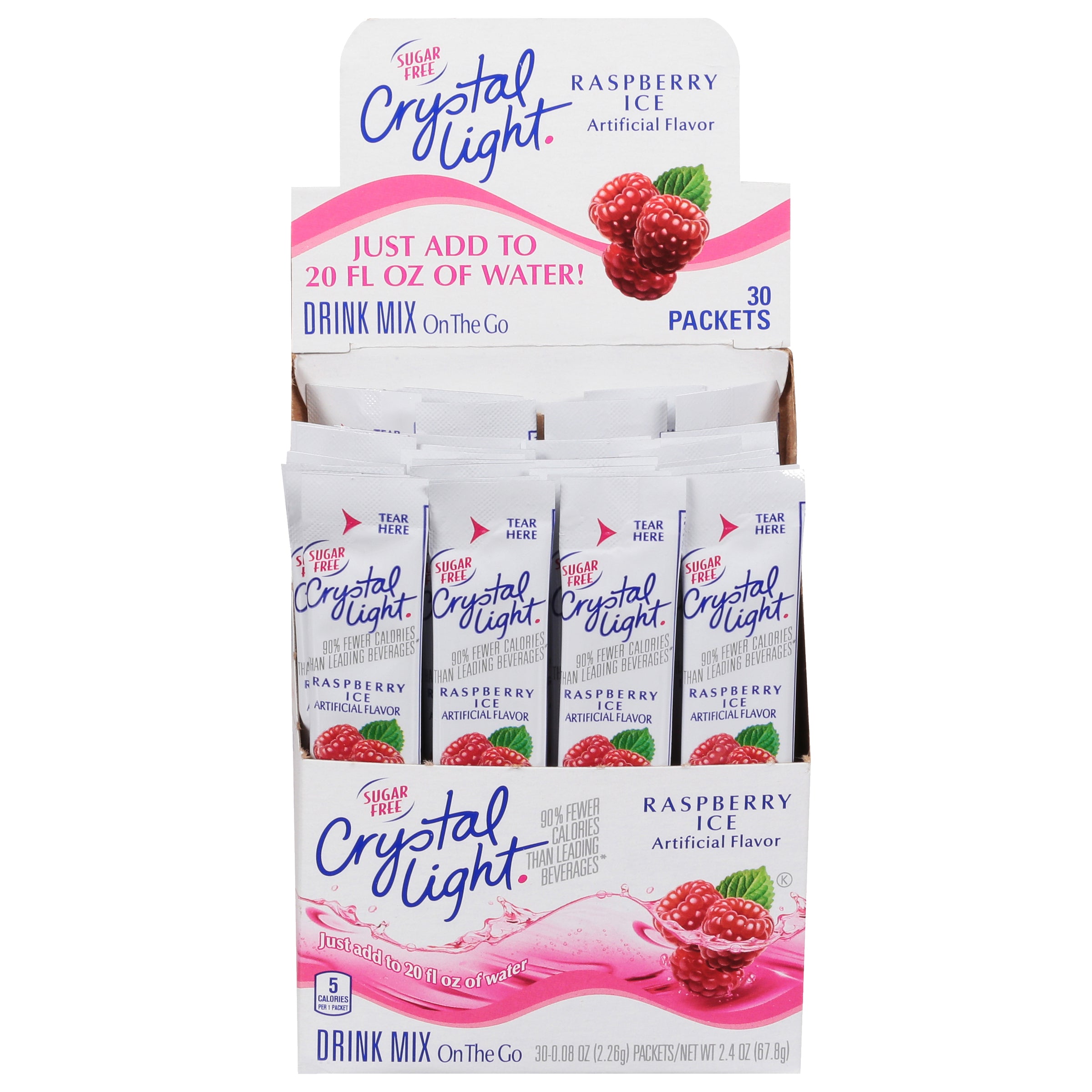 CRYSTAL LIGHT Single Serve Sugar-Free Raspberry Ice On-the-Go Mix 30-0.8 Ounce Packets 4 Boxes)