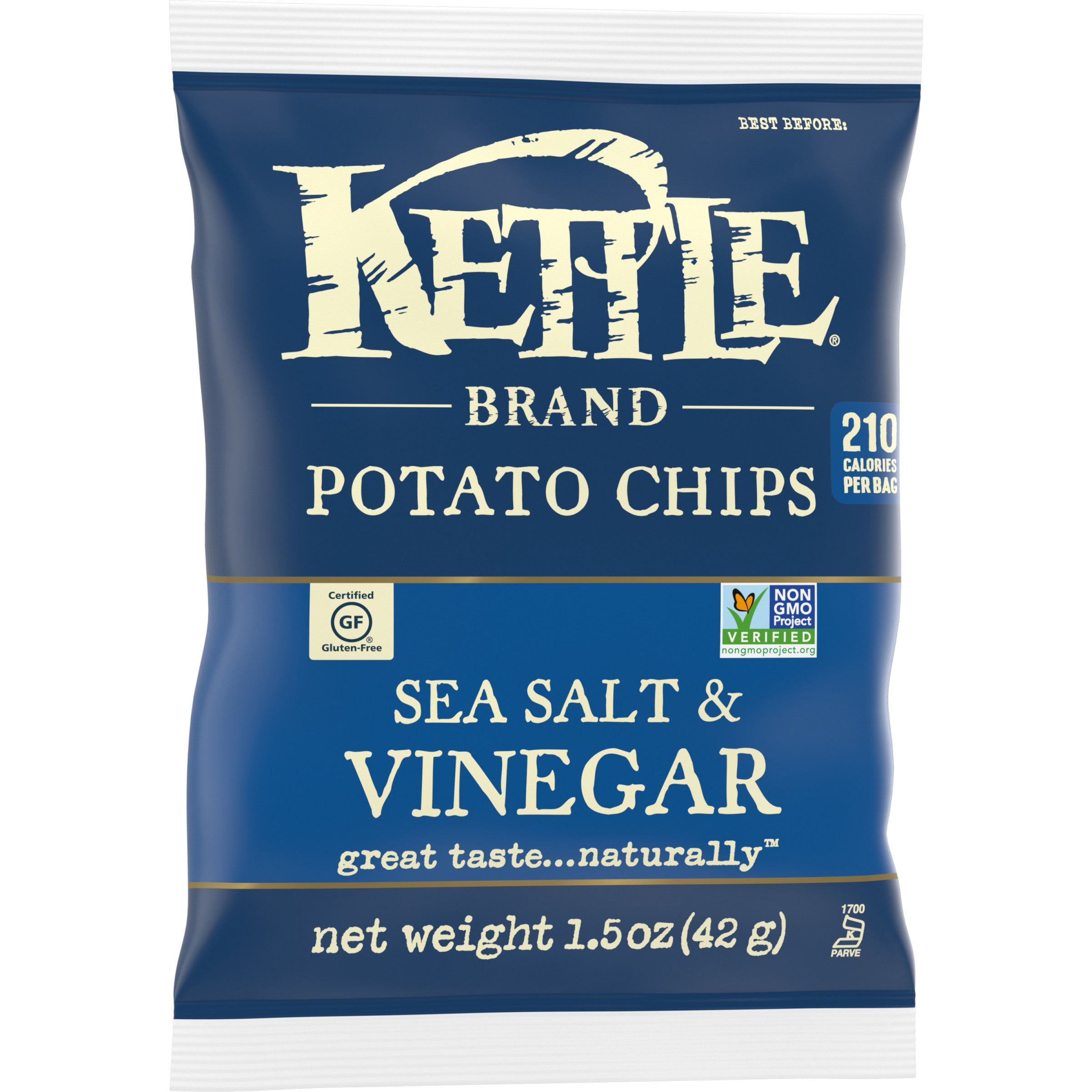 Kettle Brand Potato Chips Sea Salt And Vinegar Kettle Chips Snack Bag 1.5 Ounce Size - 24 Per Case.