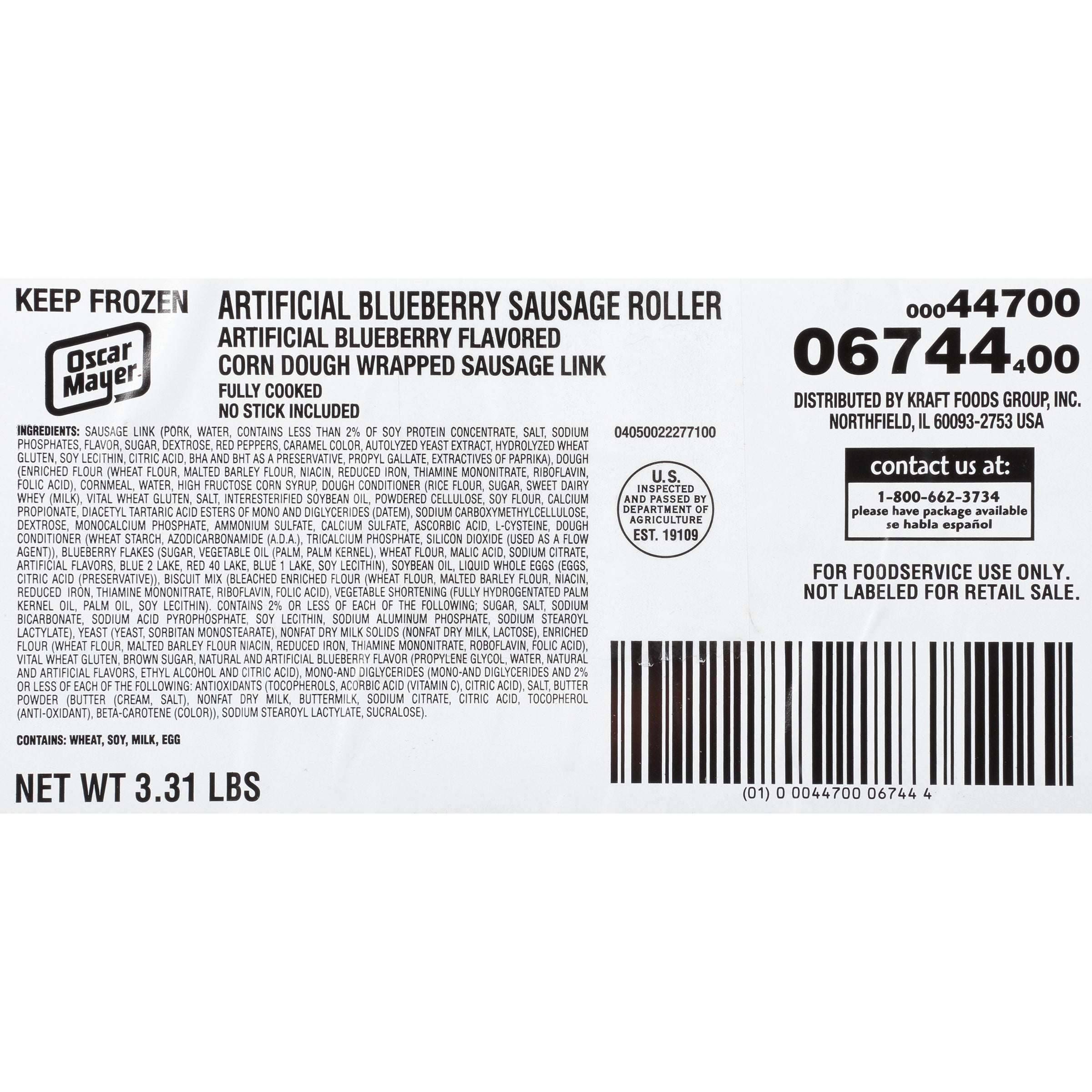 OSCAR MAYER Blueberry Pancake Sausage (20 Count 3.31 lb. Case)