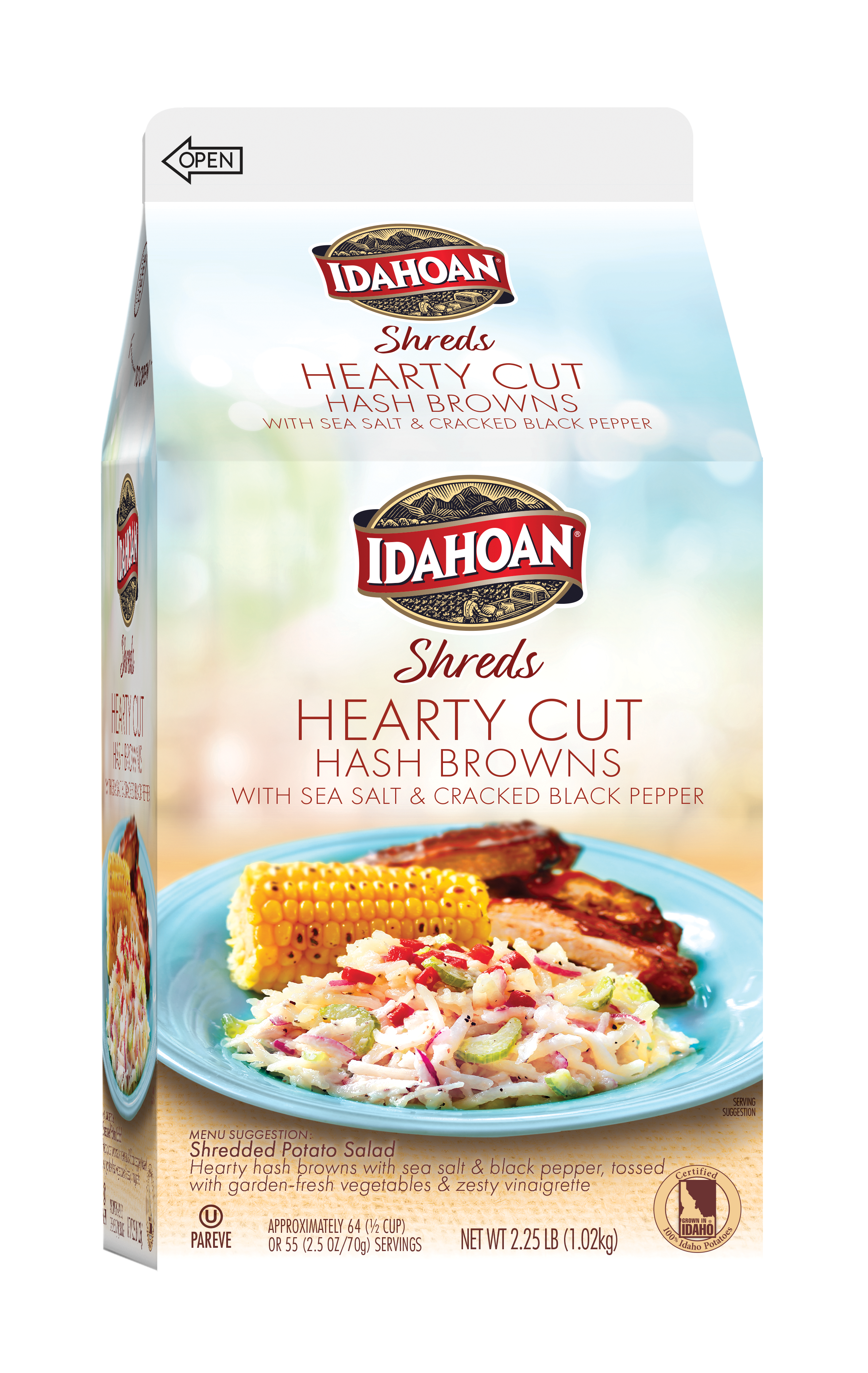 Idahoan® Shreds Hearty Cut Hash Browns Withsea Salt & Cracked Black Pepper 2.25 Pound Each - 6 Per Case.
