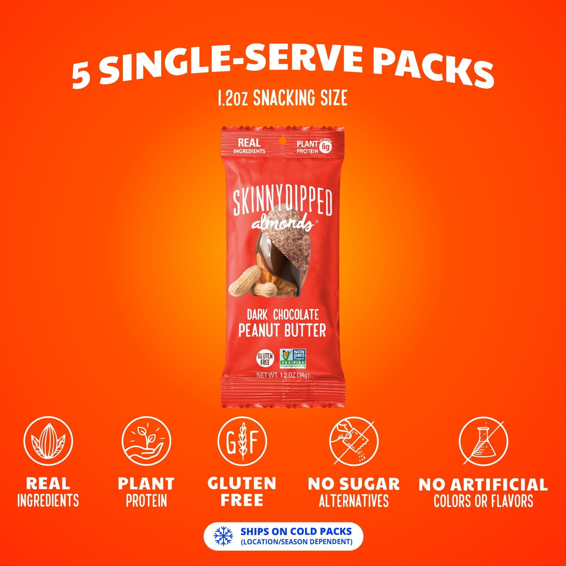 Skinny Dipped Almonds Peanut Butter Skinny Dipped Almonds 1.2 Ounce Size - 40 Per Case.