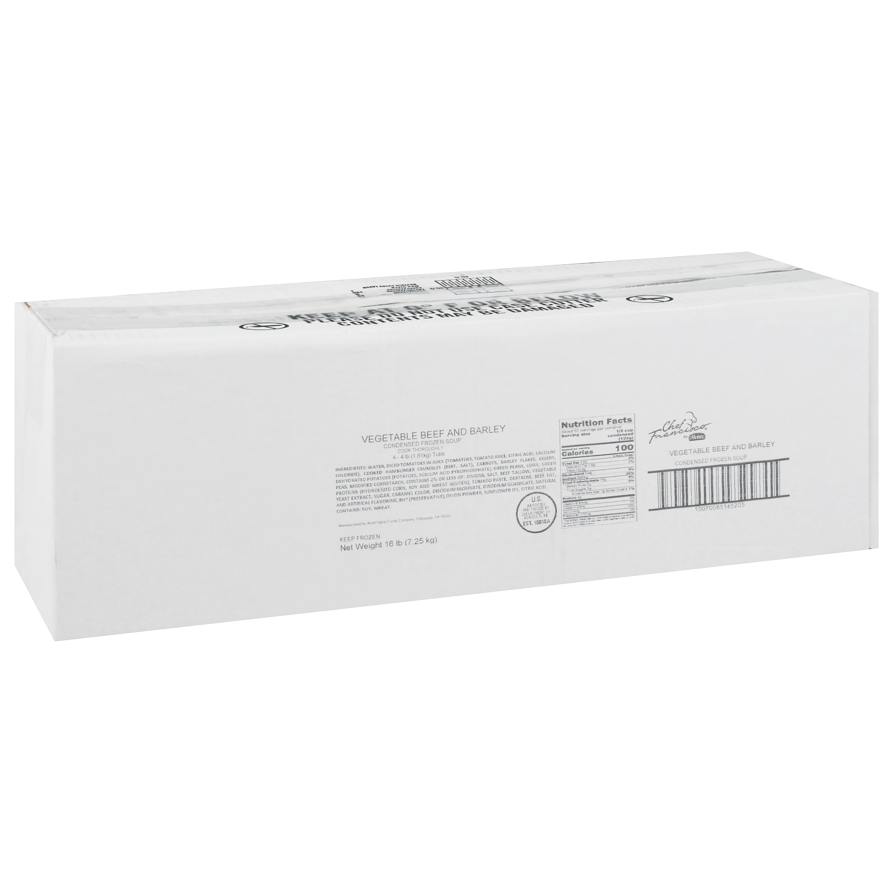 HEINZ CHEF FRANCISCO Vegetable Beef & Barley Soup 4 lb. Tub 4 Per Case