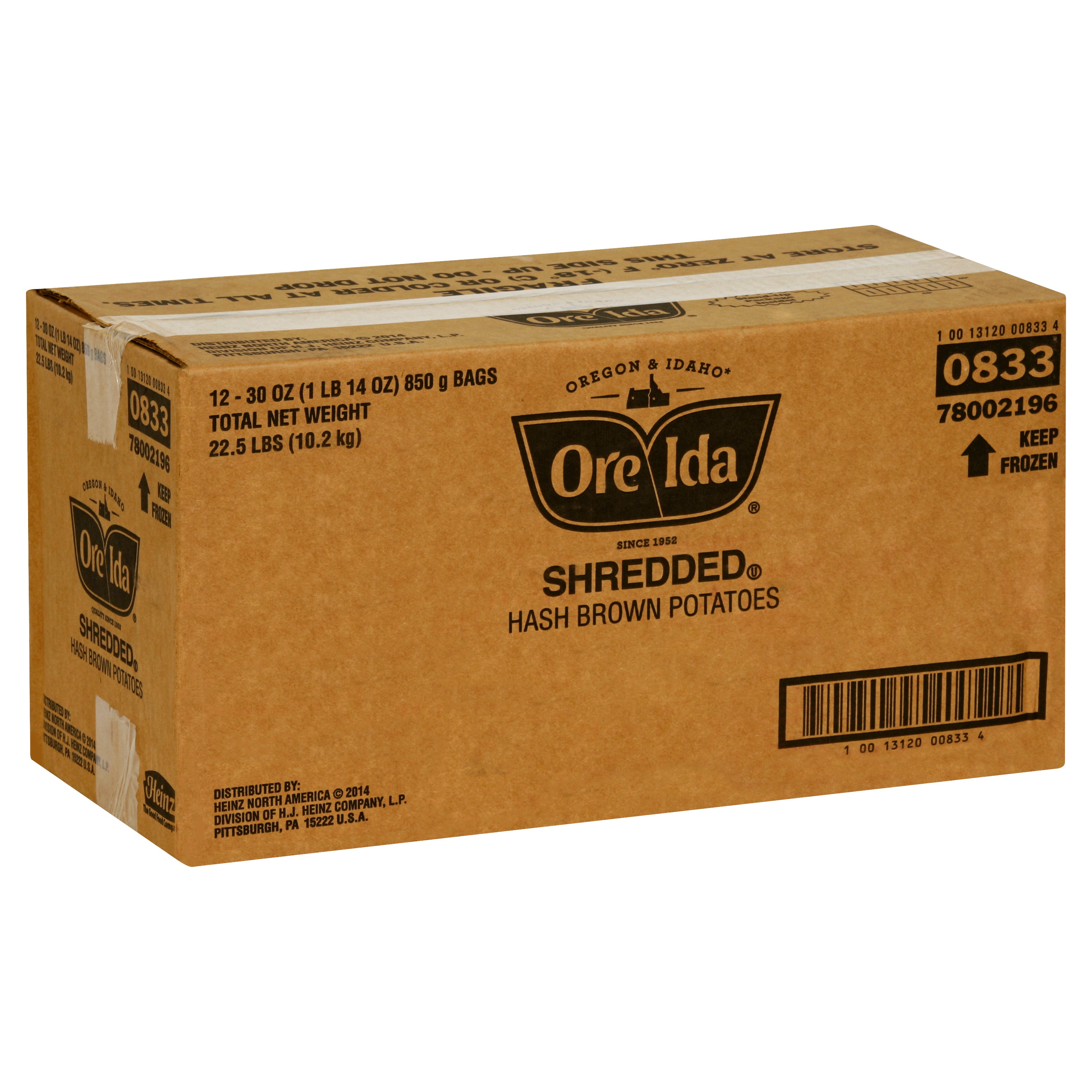 Ore Ida Core Frozen Potatoes Shredded 30 Ounce Size - 12 Per Case.