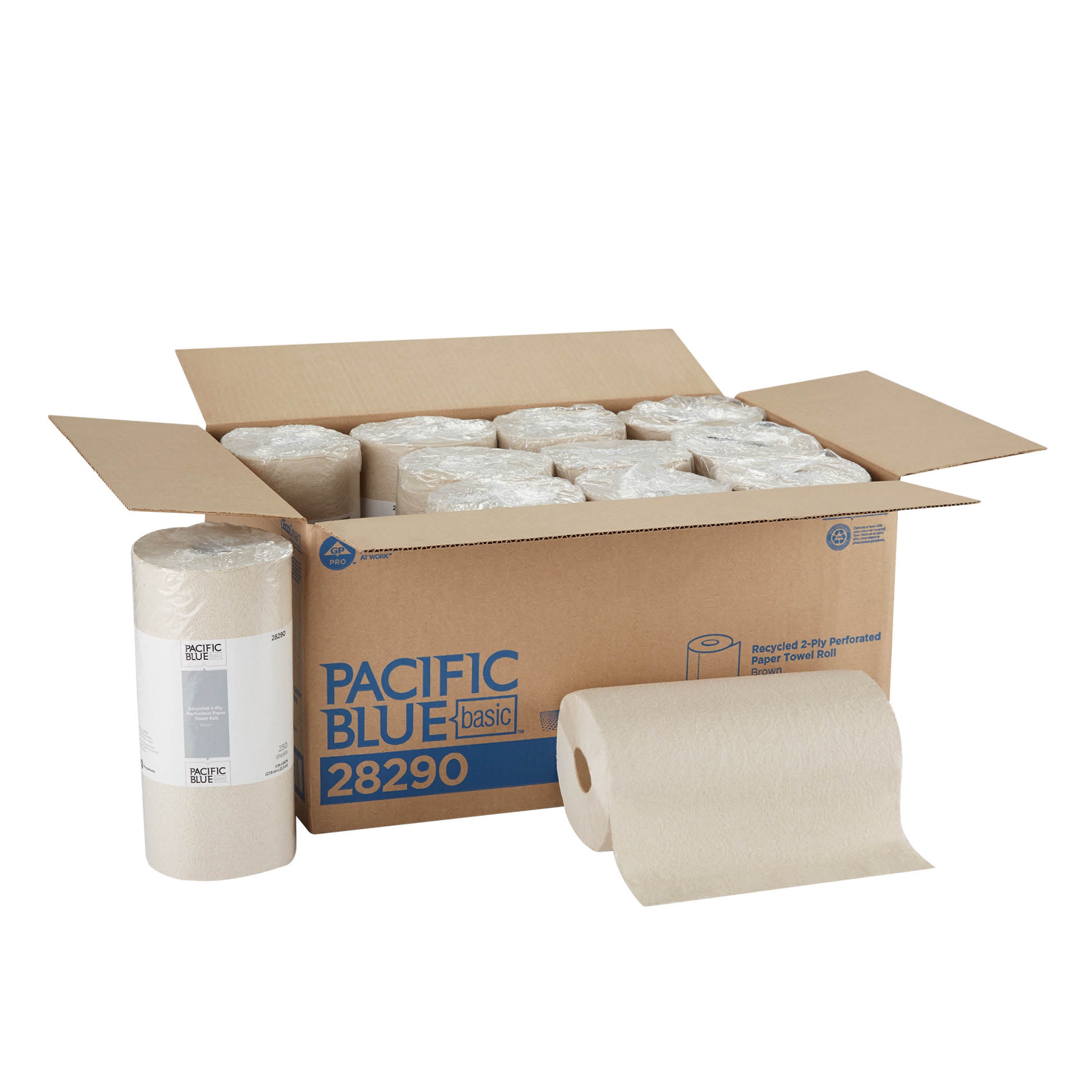 Pacific Blue Basic(R) 2-Ply Recycled Perforated Paper Roll Towel By Gp Pro Brown 12 Rolls Per Case