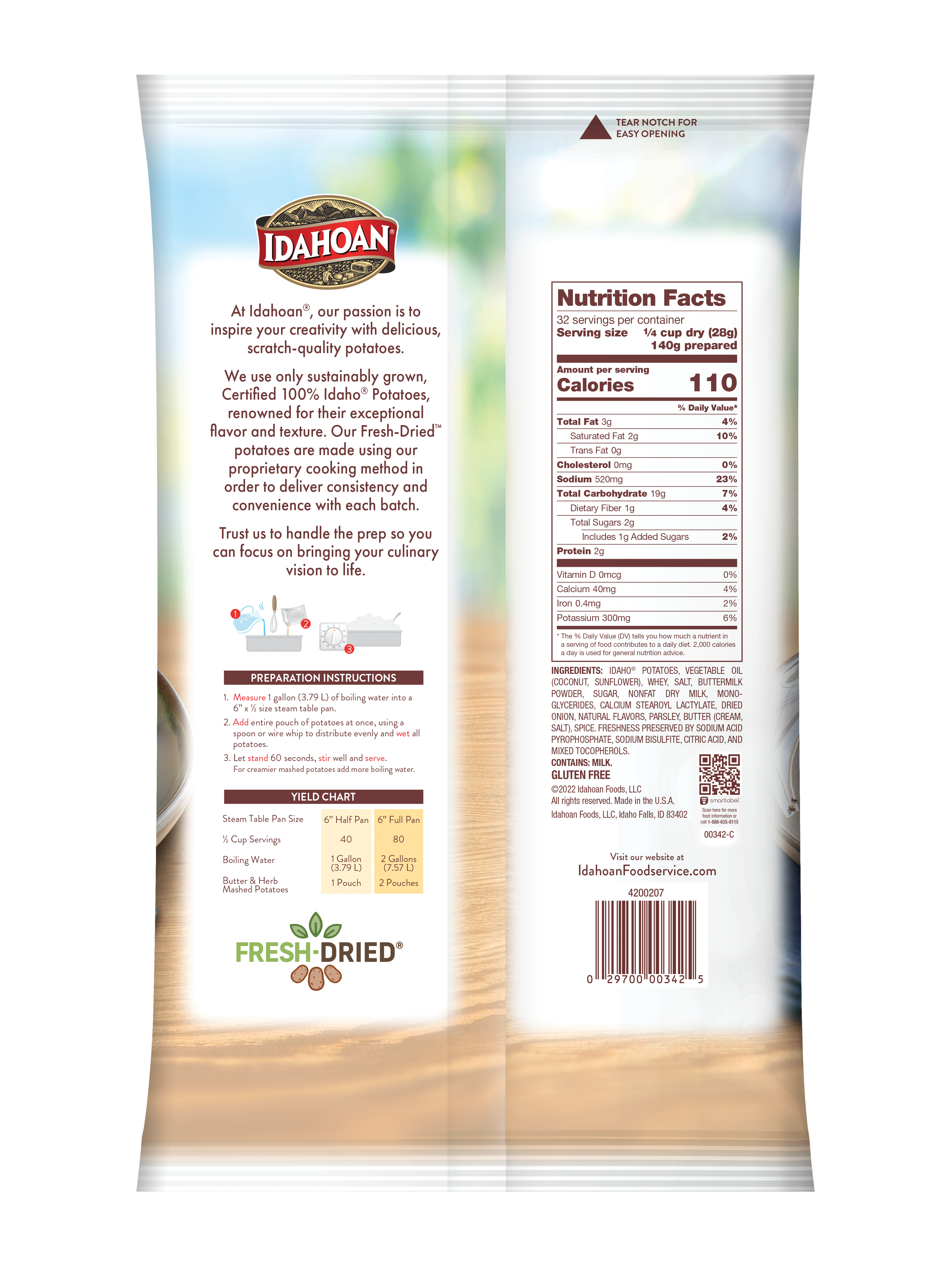 Idahoan® Creamy Butter & Herb Mashed Potatoes Hs 32 Ounce Size - 8 Per Case.