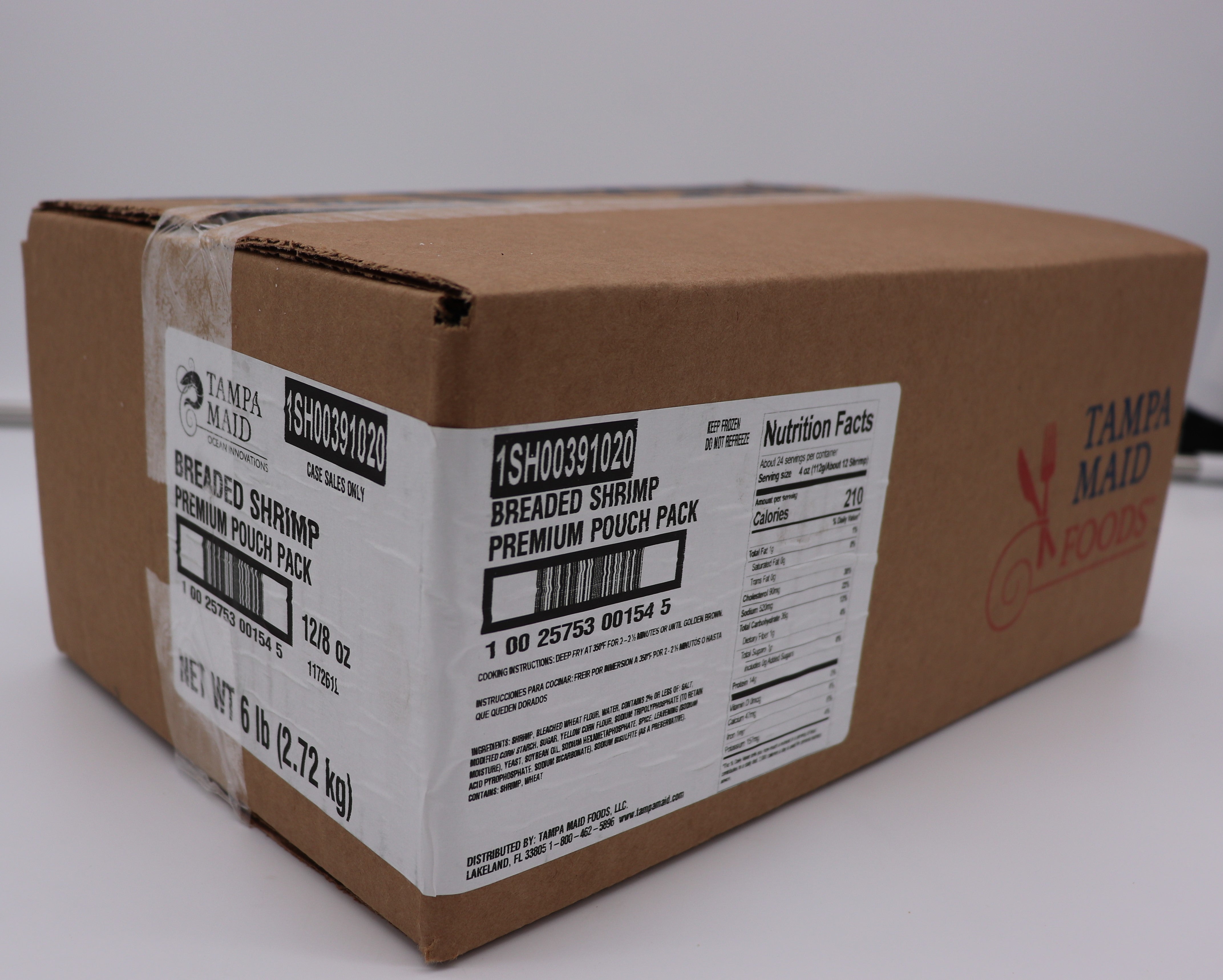 Tampa Maid Breaded Shrimp Tail Off Premium Pouch Pack 8 Ounce Size - 12 Per Case.