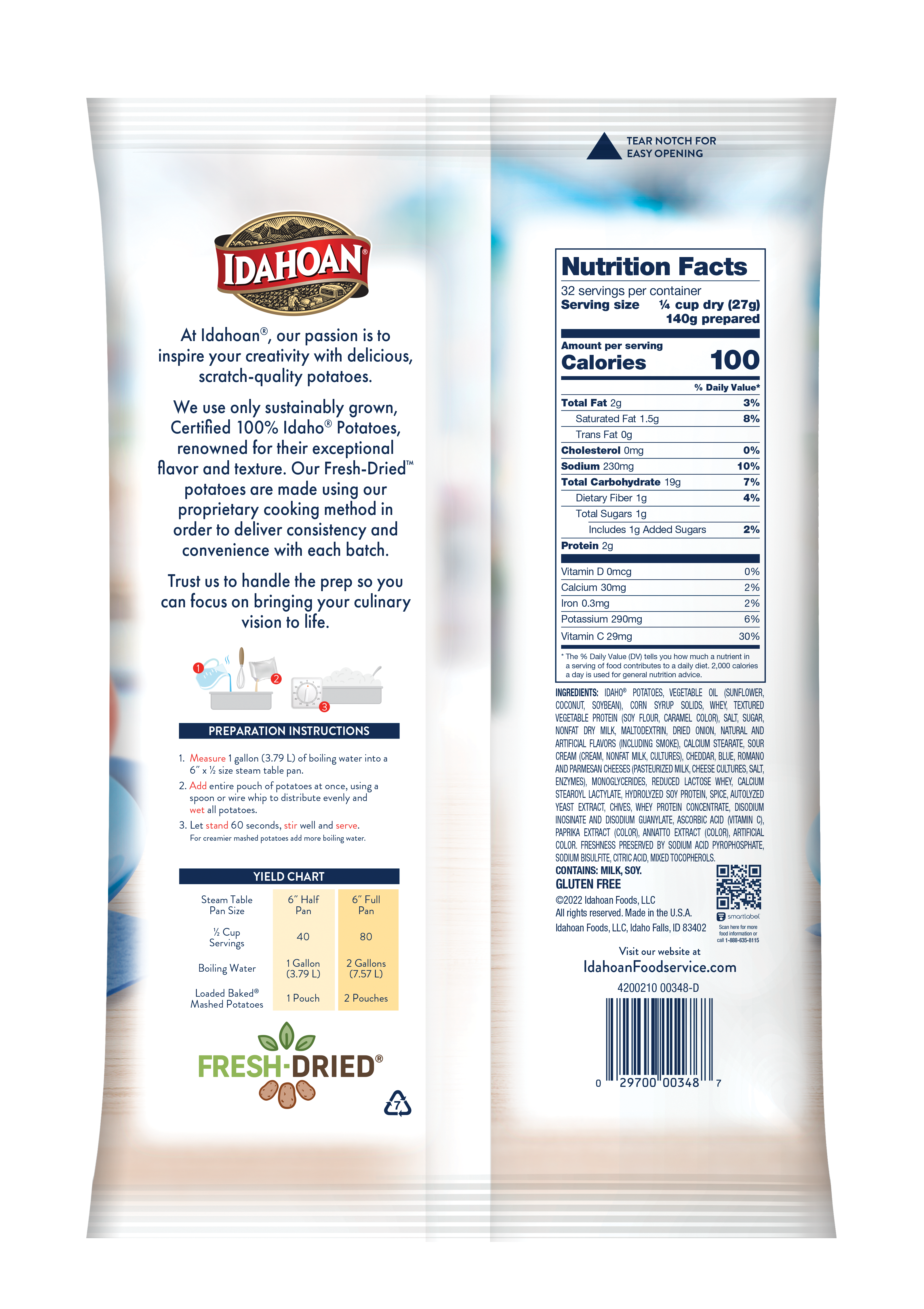 Idahoan® Smartmash® Reduced Sodium Loadedbaked® Mashed Potatoes With Vit 31 Ounce Size - 12 Per Case.