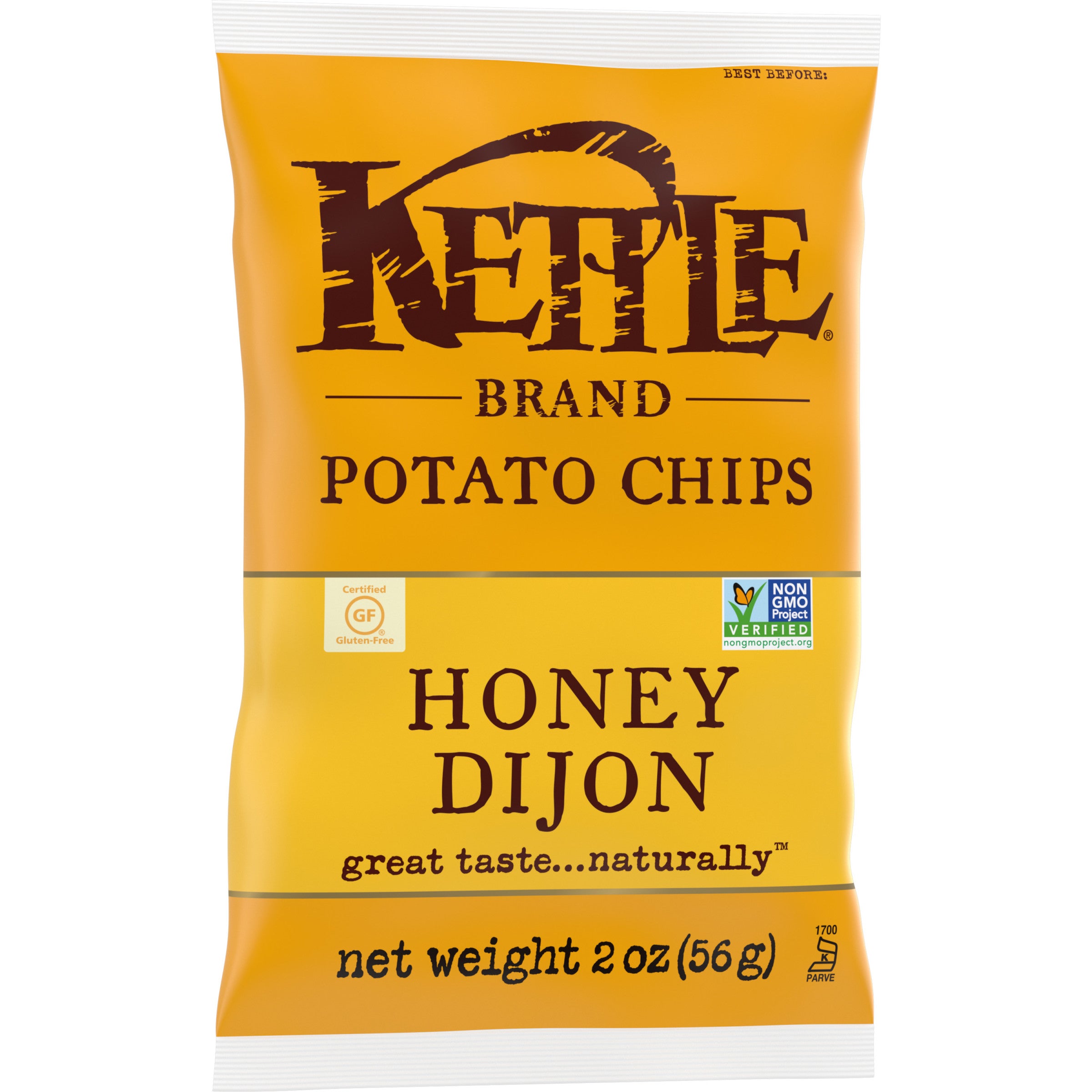 Kettle Brand Potato Chips Honey Dijon Kettlechips Snack Bag 2 Ounce Size - 6 Per Case.