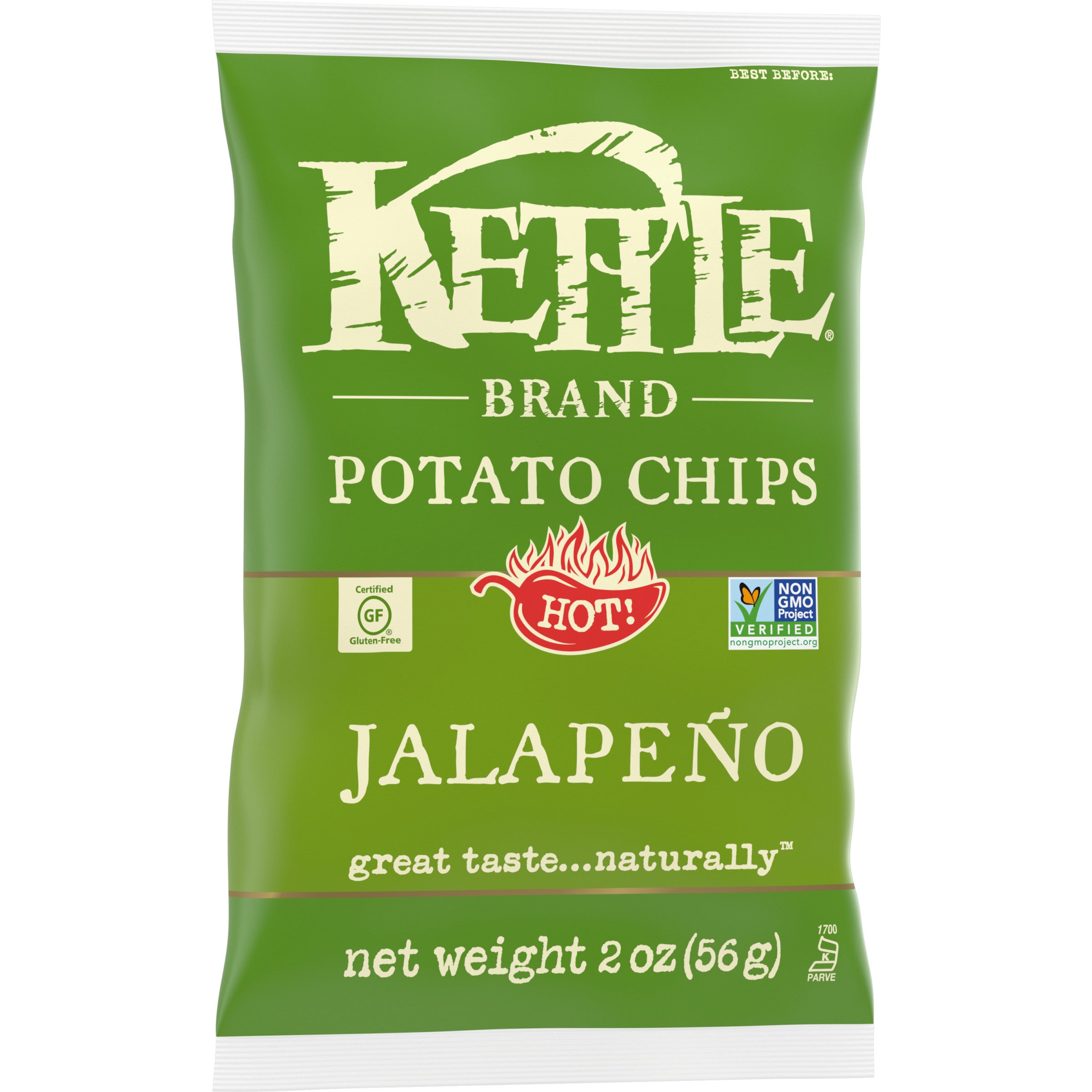 Kettle Brand Potato Chips Jalapeno Kettle Chips Snack Bag 2 Ounce Size - 24 Per Case.