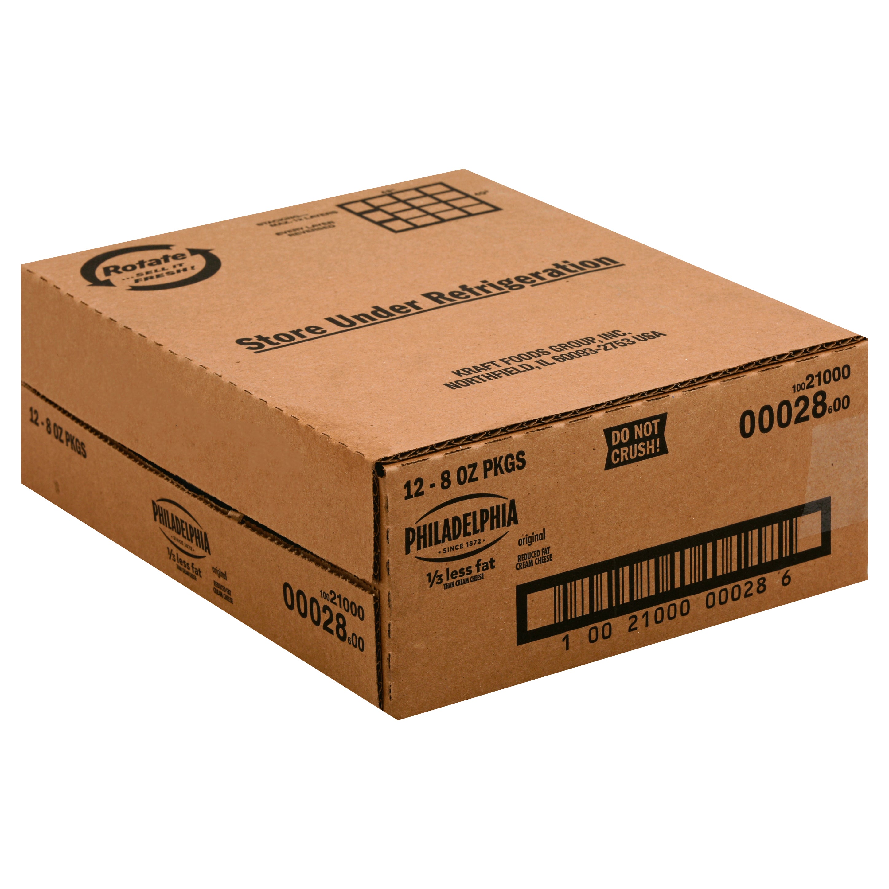 Philadelphia Cheese Cream Less Fat 8 Ounce Size - 12 Per Case.