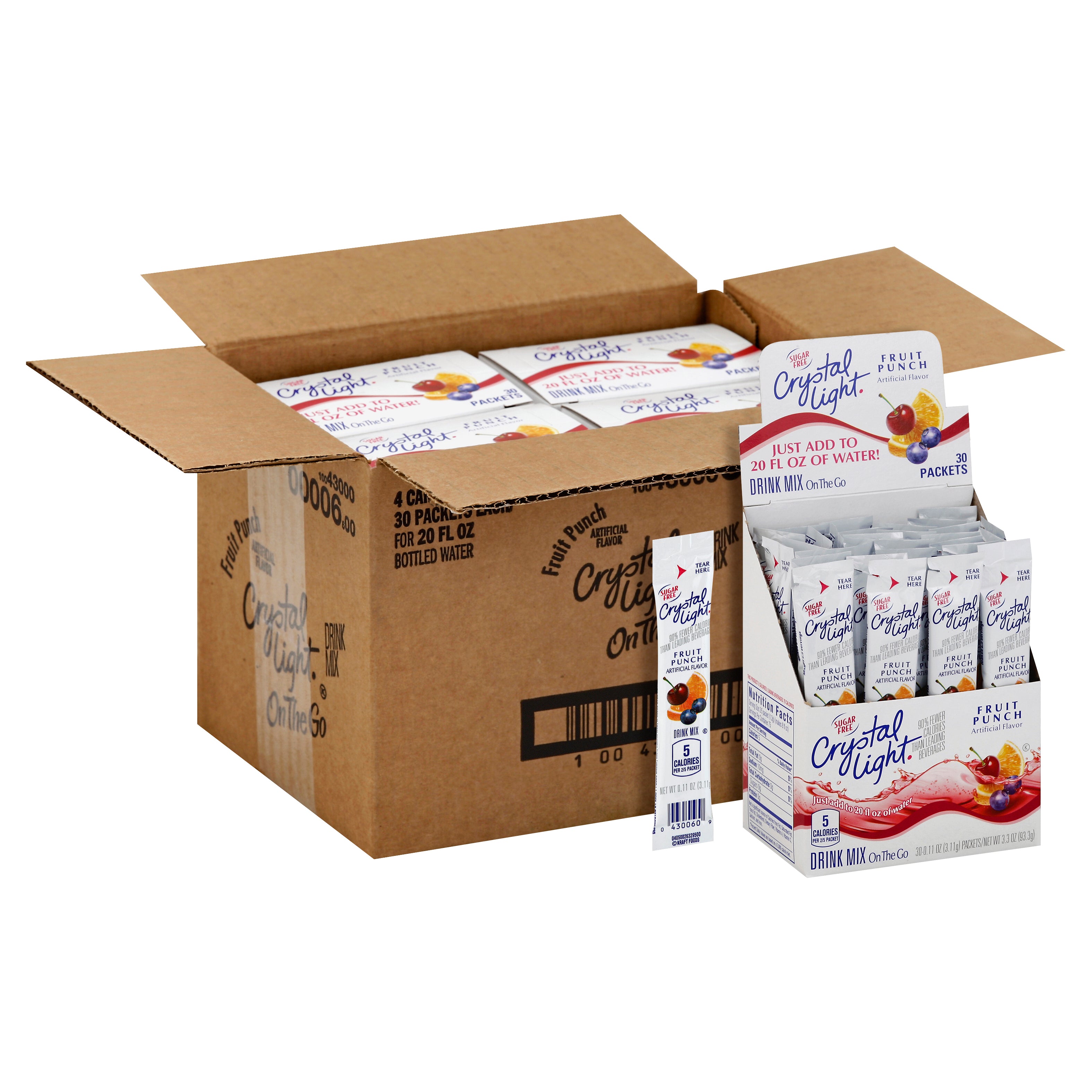 CRYSTAL LIGHT Single Serve Sugar-Free Fruit Punch On-the-Go Mix 0.11 Ounce Packets (30 Per Pack) 120 total