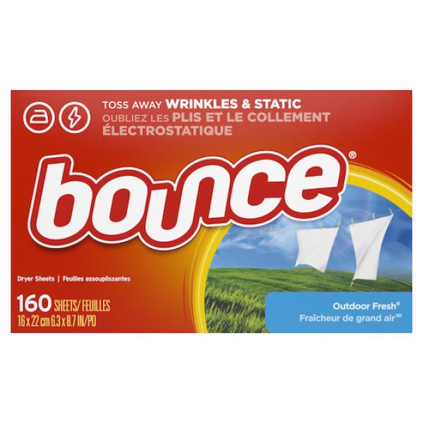 Bounce Dryer Sheet Outdoor Fresh 160 Count Packs - 6 Per Case.