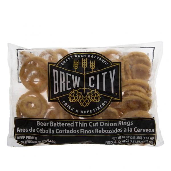 Beer Battered Thin Cut Onion Rings 2.5 Pound Each - 6 Per Case.
