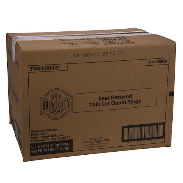 Beer Battered Thin Cut Onion Rings 2.5 Pound Each - 6 Per Case.