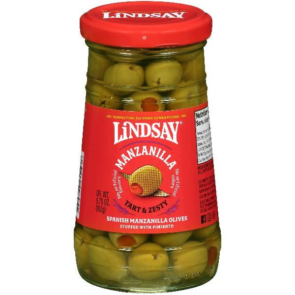 Lindsay Spanish Manzanilla Pimiento Stuffedolives Jar 5.75 Ounce Size - 12 Per Case.
