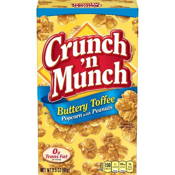 Crunch 'n Munch Buttery Toffee Popcorn With Peanuts 3.5 Ounce Size - 12 Per Case.