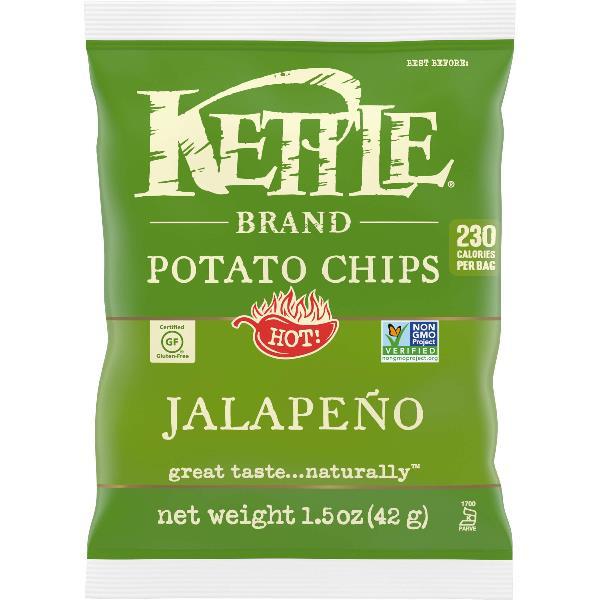 Kettle Brand Potato Chips Jalapeno Kettle Chips Snack Bag 1.5 Ounce Size - 24 Per Case.