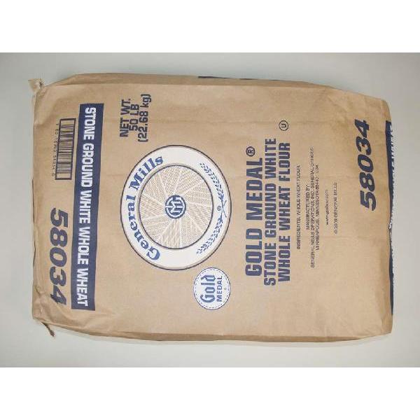 Gold Medal™ Stone Ground White Whole Wheatflour Fine Ground Untreated 50 Pound Each - 1 Per Case.