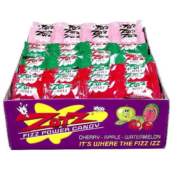 Zotz Fizz Power Candy Strings Cherry Apple Watermelon 0.7 Ounce Size - 576 Per Case.