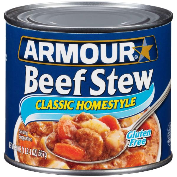 Armour Star Classic Homestyle Beef Stew Canned Food Cans 20 Ounce Size - 12 Per Case.