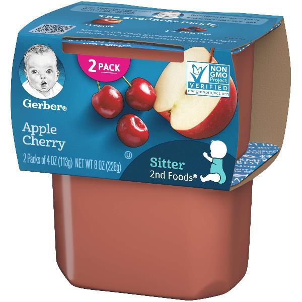 (2 pack of 4 Oz) Gerber 2nd Foods Apple Cherry Baby Food 8 Ounce Size - 8 Per Case.